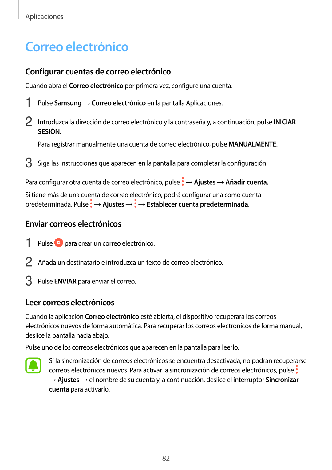 Samsung SM-A520FZIAPHE manual Correo electrónico, Configurar cuentas de correo electrónico, Enviar correos electrónicos 