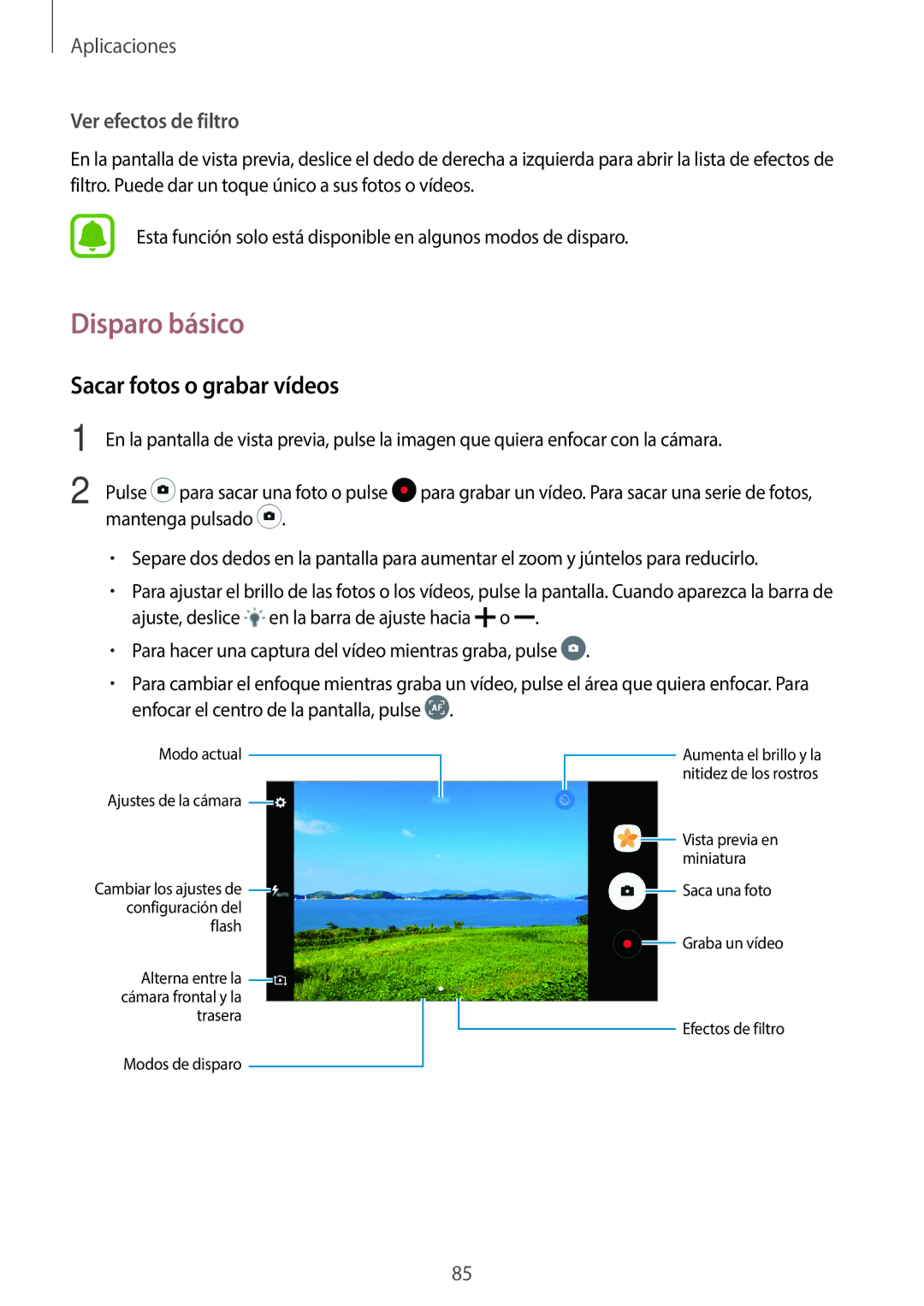 Samsung SM-A520FZKAPHE, SM-A520FZDAPHE, SM-A520FZIAPHE, SM-A520FZBAPHE manual Disparo básico, Sacar fotos o grabar vídeos 