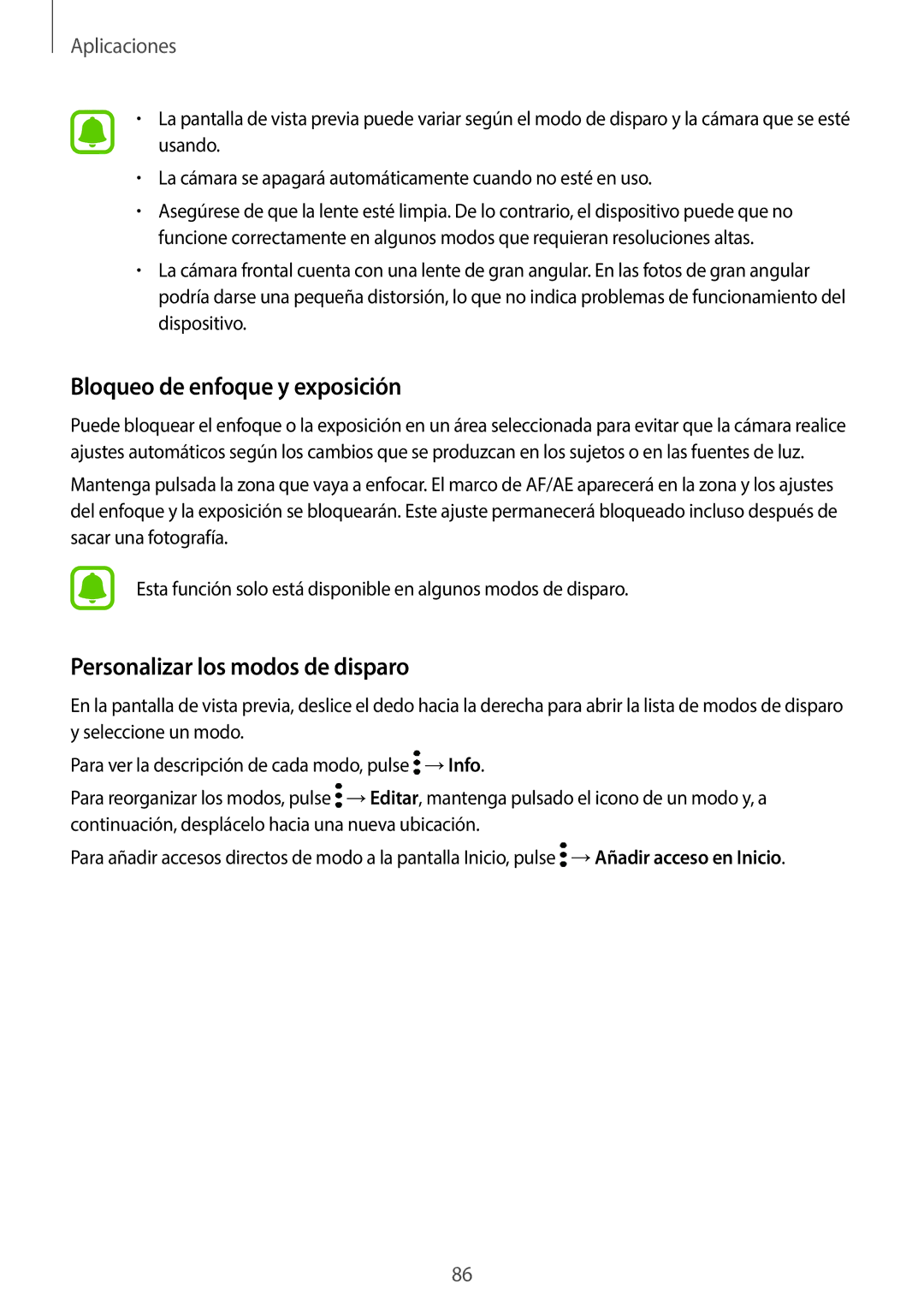 Samsung SM-A520FZIAPHE, SM-A520FZDAPHE, SM-A520FZKAPHE Bloqueo de enfoque y exposición, Personalizar los modos de disparo 