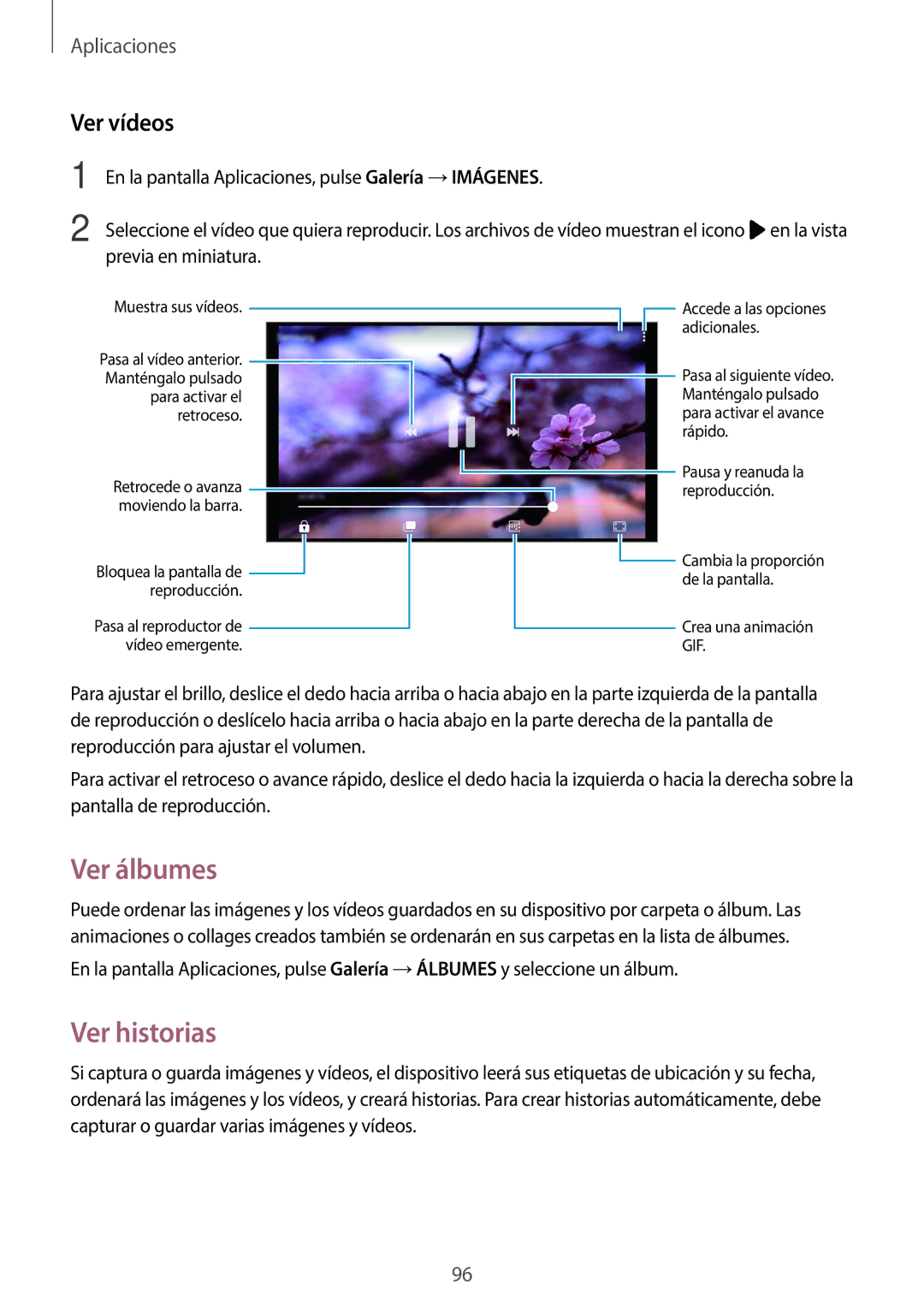 Samsung SM-A520FZDAPHE, SM-A520FZKAPHE, SM-A520FZIAPHE, SM-A520FZBAPHE manual Ver álbumes, Ver historias, Ver vídeos 