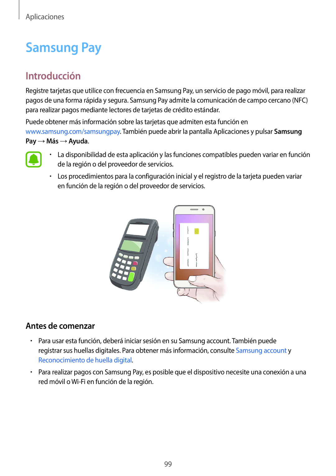 Samsung SM-A520FZBAPHE, SM-A520FZDAPHE, SM-A520FZKAPHE, SM-A520FZIAPHE manual Samsung Pay, Antes de comenzar 