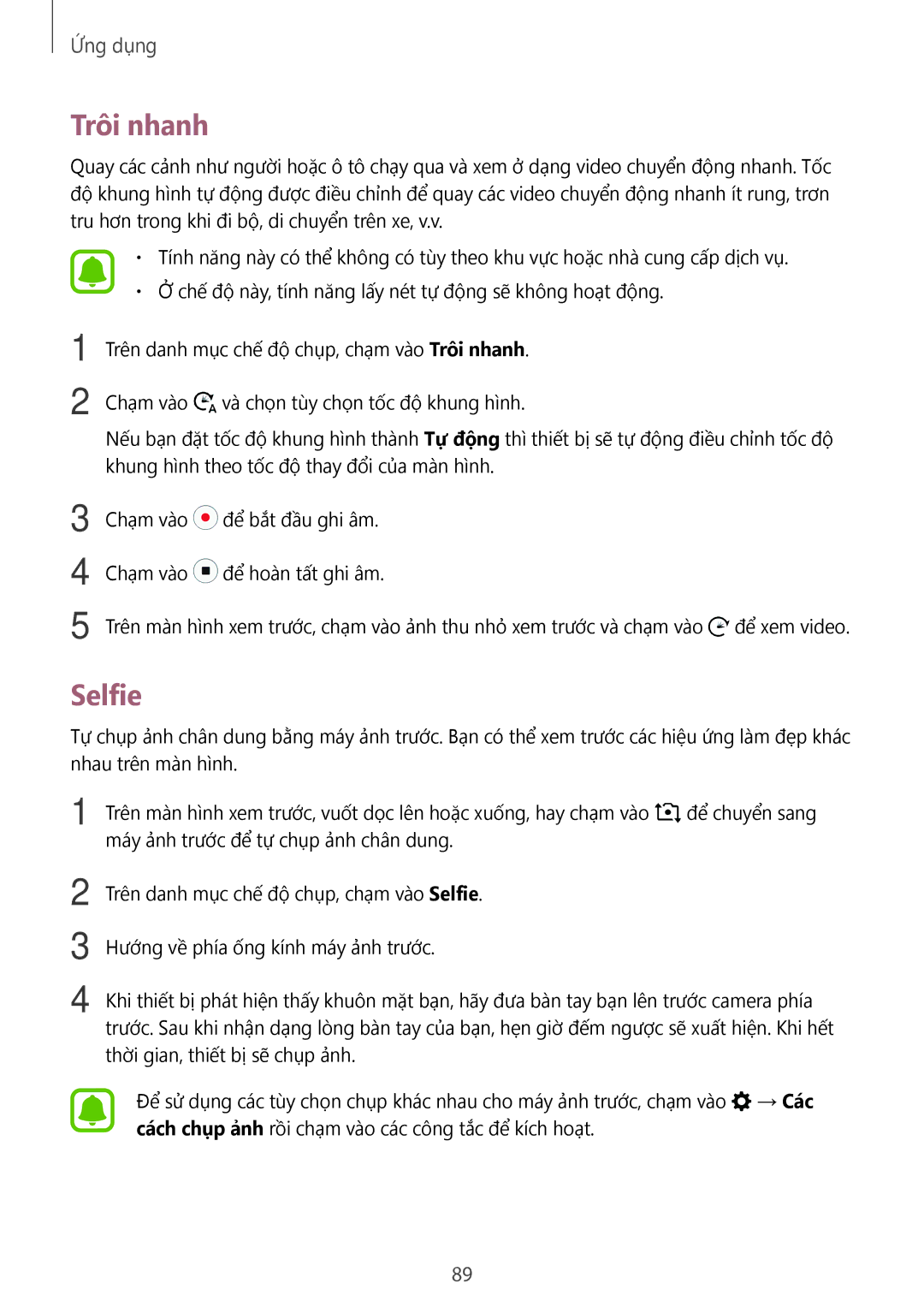 Samsung SM-A720FZDDXXV, SM-A520FZDDXXV, SM-A520FZBDXXV, SM-A520FZIDXXV, SM-A520FZKDXXV, SM-A720FZKDXXV manual Trôi nhanh, Selfie 