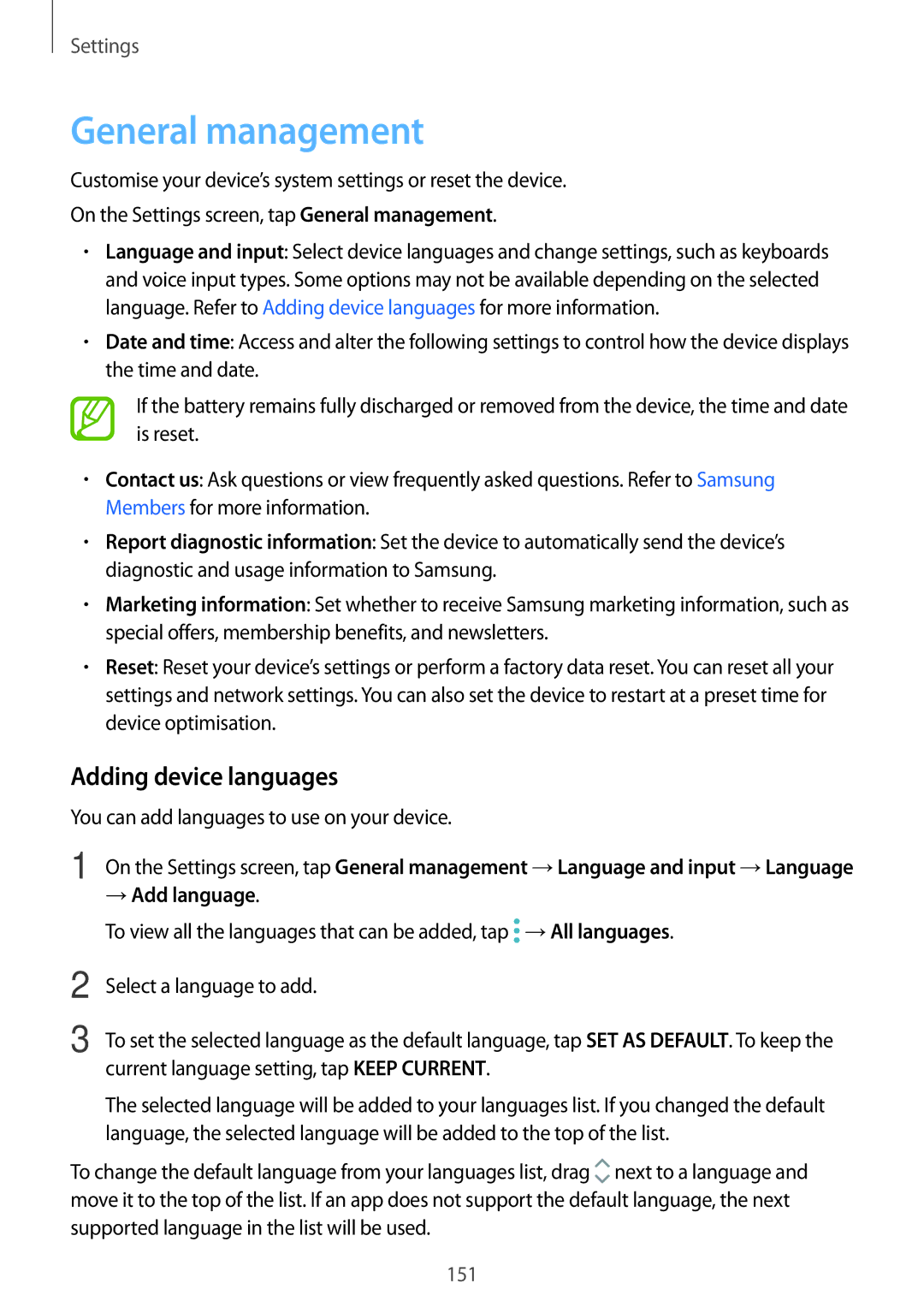 Samsung SM-A720FZIDKSA manual General management, Adding device languages, You can add languages to use on your device 