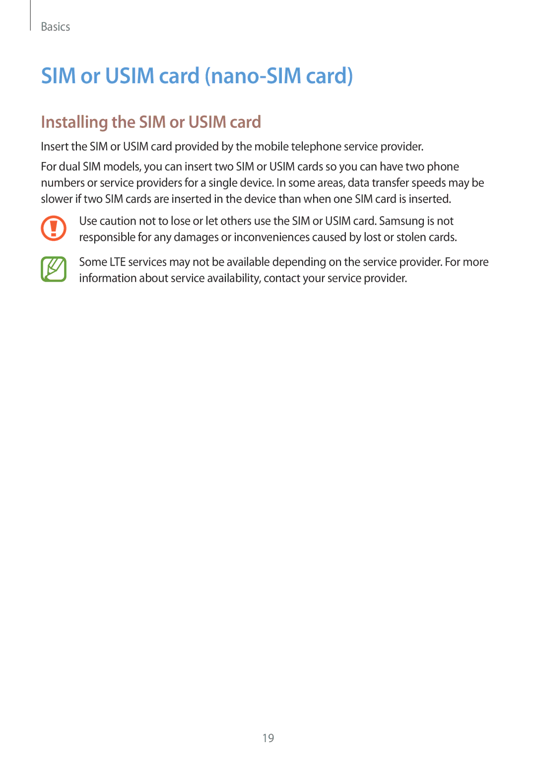 Samsung SM-A520FZDAITV, SM-A520FZIADBT, SM-A520FZBADBT manual SIM or Usim card nano-SIM card, Installing the SIM or Usim card 