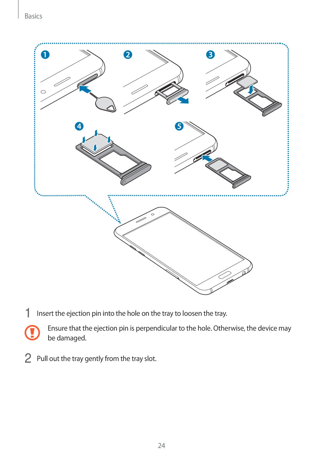 Samsung SM-A320FZINPHE, SM-A520FZIADBT, SM-A520FZBADBT manual Be damaged, Pull out the tray gently from the tray slot 