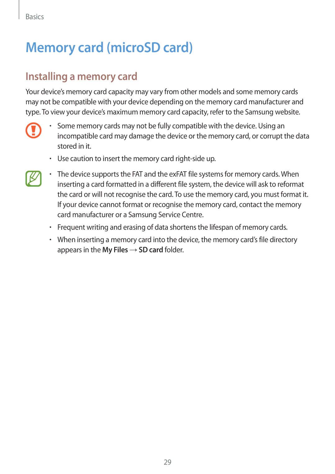 Samsung SM-A320FZDNPHE, SM-A520FZIADBT, SM-A520FZBADBT, SM-A320FZDNDBT Memory card microSD card, Installing a memory card 