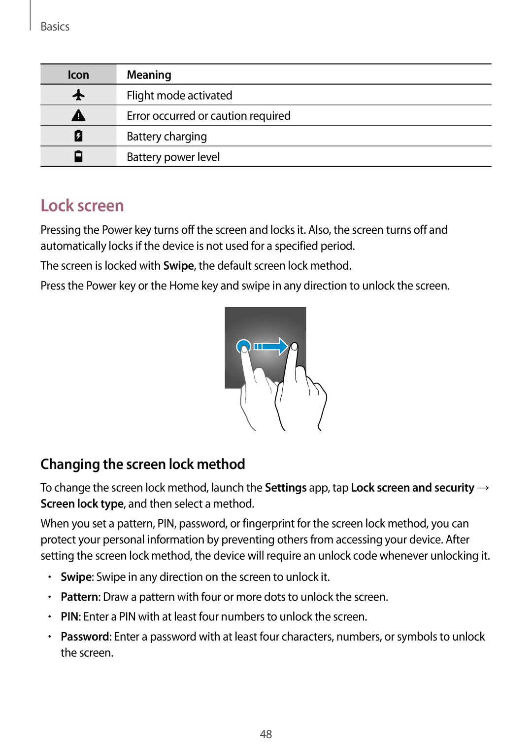 Samsung SM-A720FZKDXXV, SM-A520FZIADBT, SM-A520FZBADBT, SM-A320FZDNDBT manual Lock screen, Changing the screen lock method 