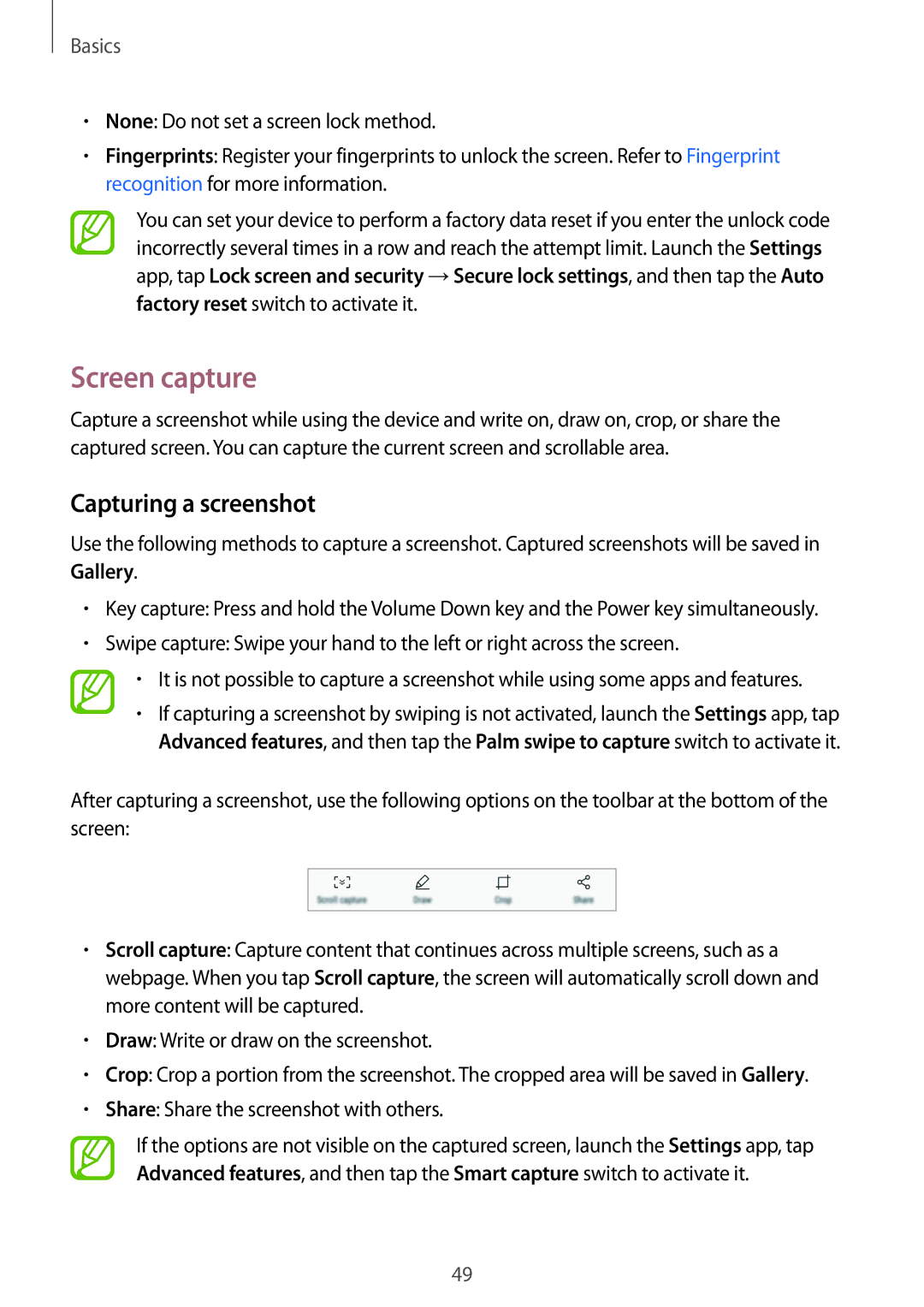 Samsung SM-A720FZDDXXV, SM-A520FZIADBT manual Screen capture, Capturing a screenshot, Share Share the screenshot with others 