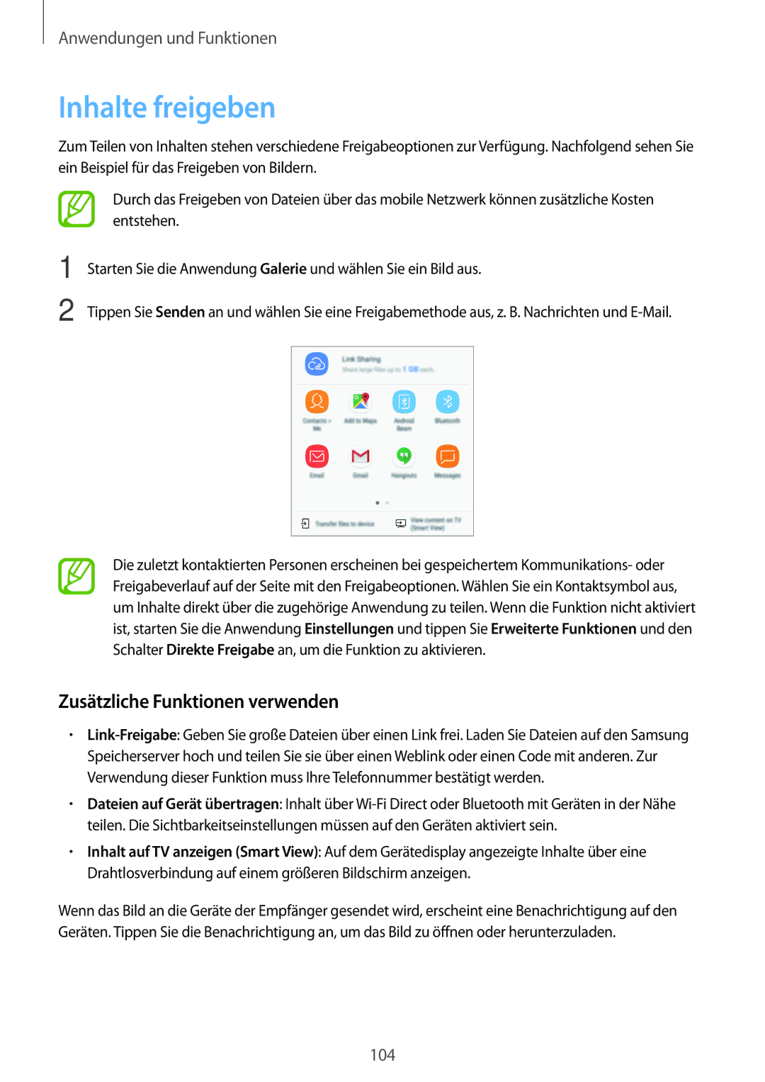 Samsung SM-A520FZIADBT, SM-A520FZBADBT, SM-A320FZDNDBT, SM-A520FZKADBT Inhalte freigeben, Zusätzliche Funktionen verwenden 