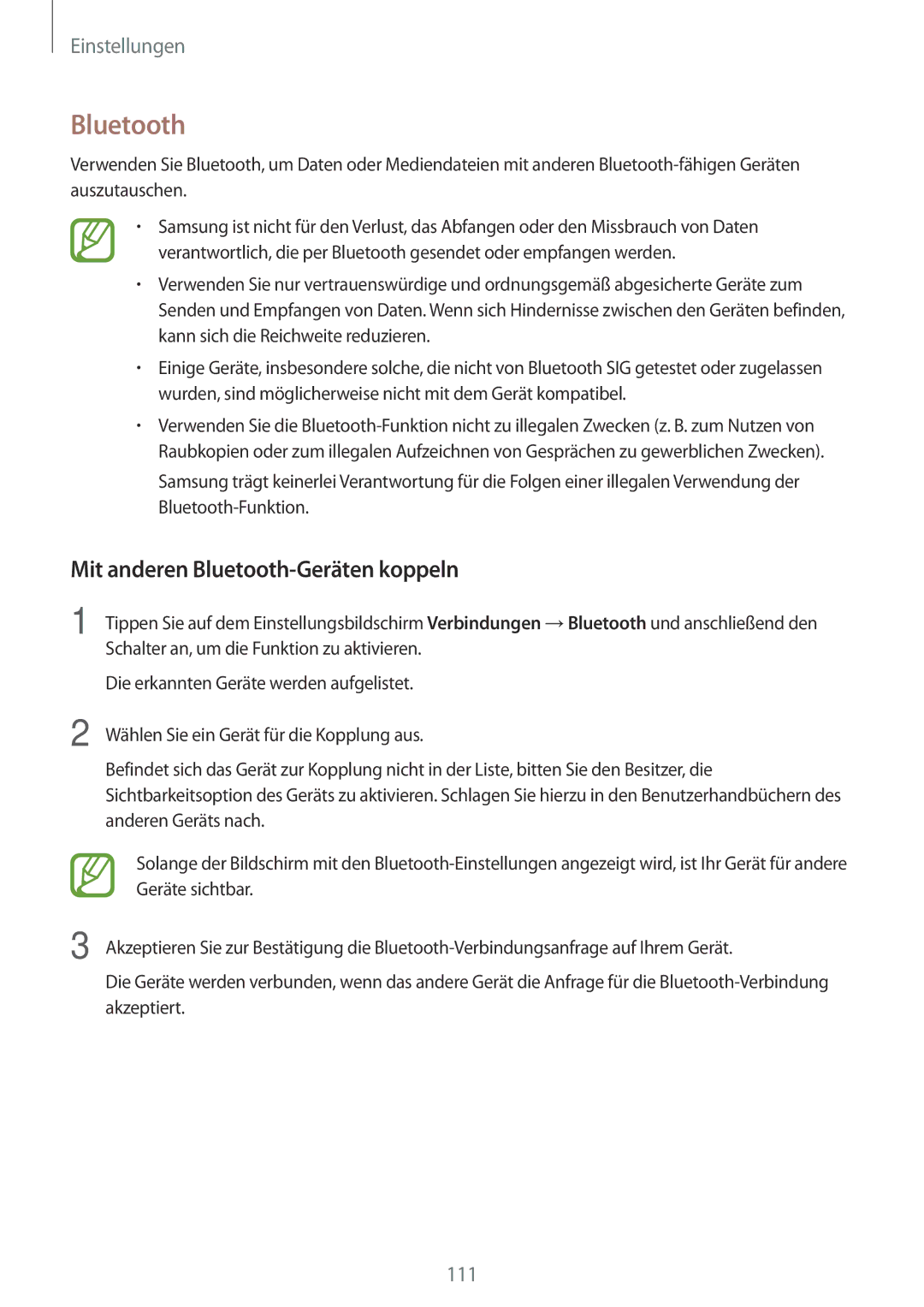 Samsung SM-A320FZBNDBT, SM-A520FZIADBT, SM-A520FZBADBT, SM-A320FZDNDBT manual Mit anderen Bluetooth-Geräten koppeln 