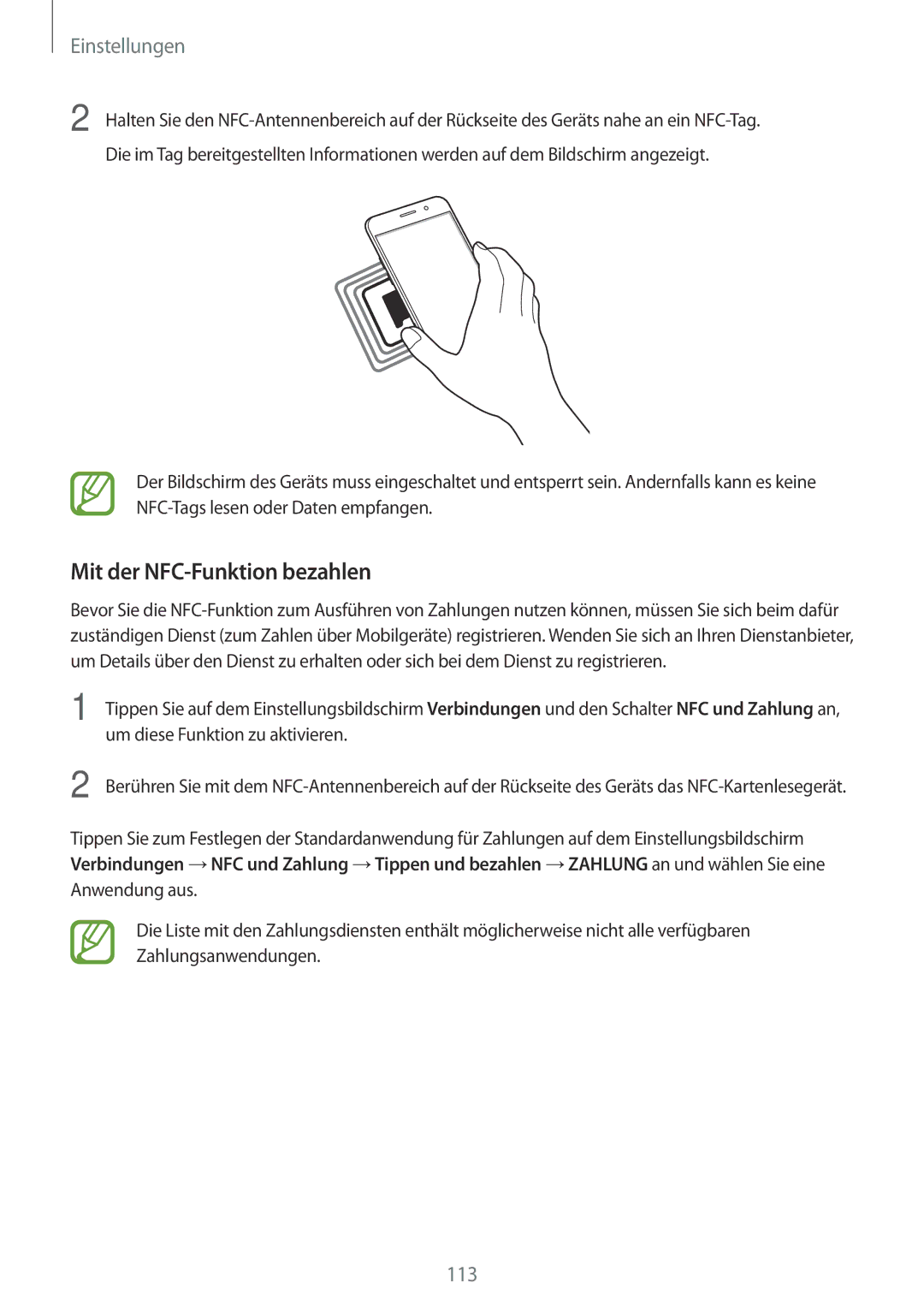 Samsung SM-A520FZBADBT, SM-A520FZIADBT, SM-A320FZDNDBT, SM-A520FZKADBT, SM-A320FZKNDBT manual Mit der NFC-Funktion bezahlen 