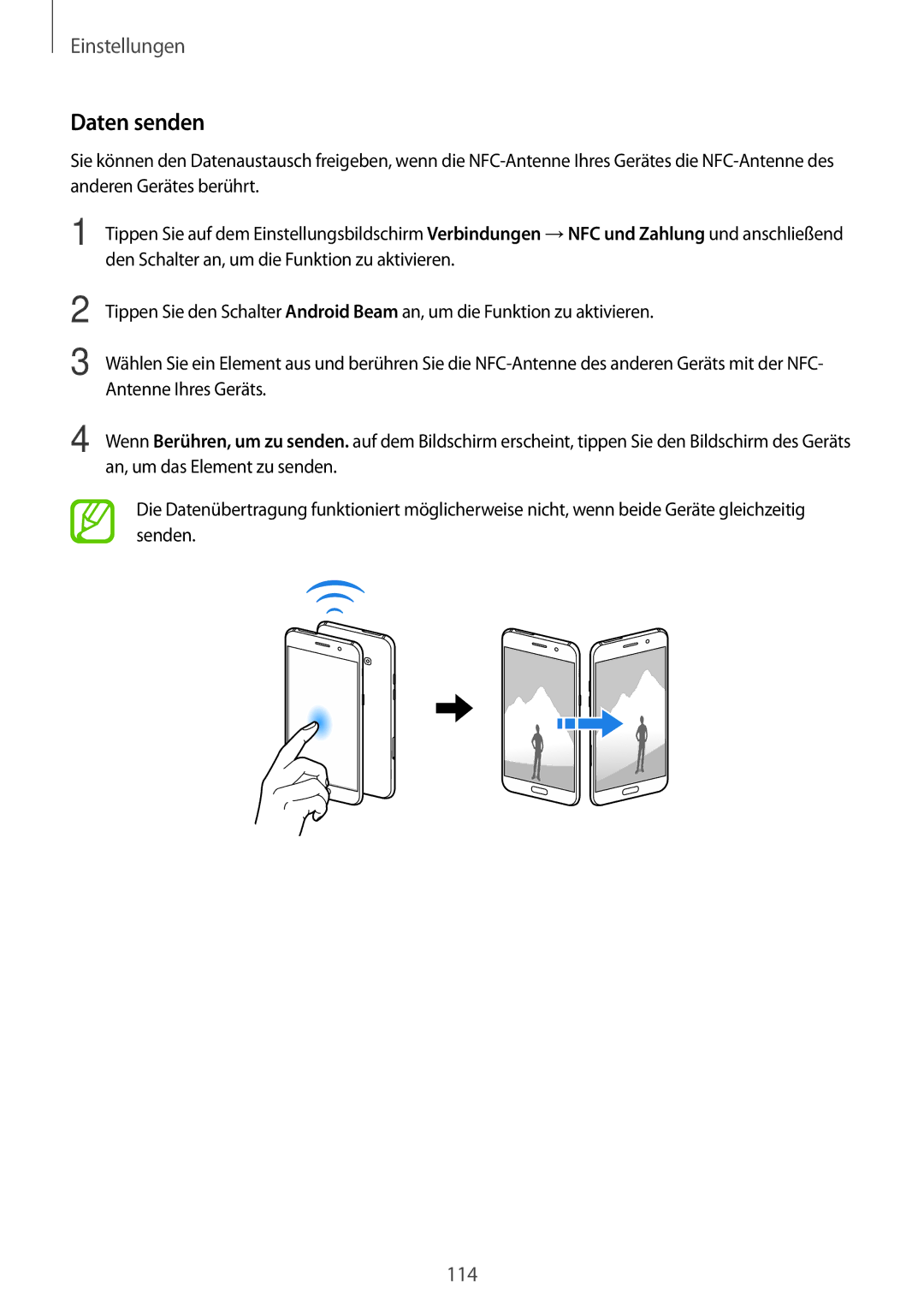 Samsung SM-A320FZDNDBT, SM-A520FZIADBT, SM-A520FZBADBT, SM-A520FZKADBT, SM-A320FZKNDBT, SM-A520FZDADBT manual Daten senden 