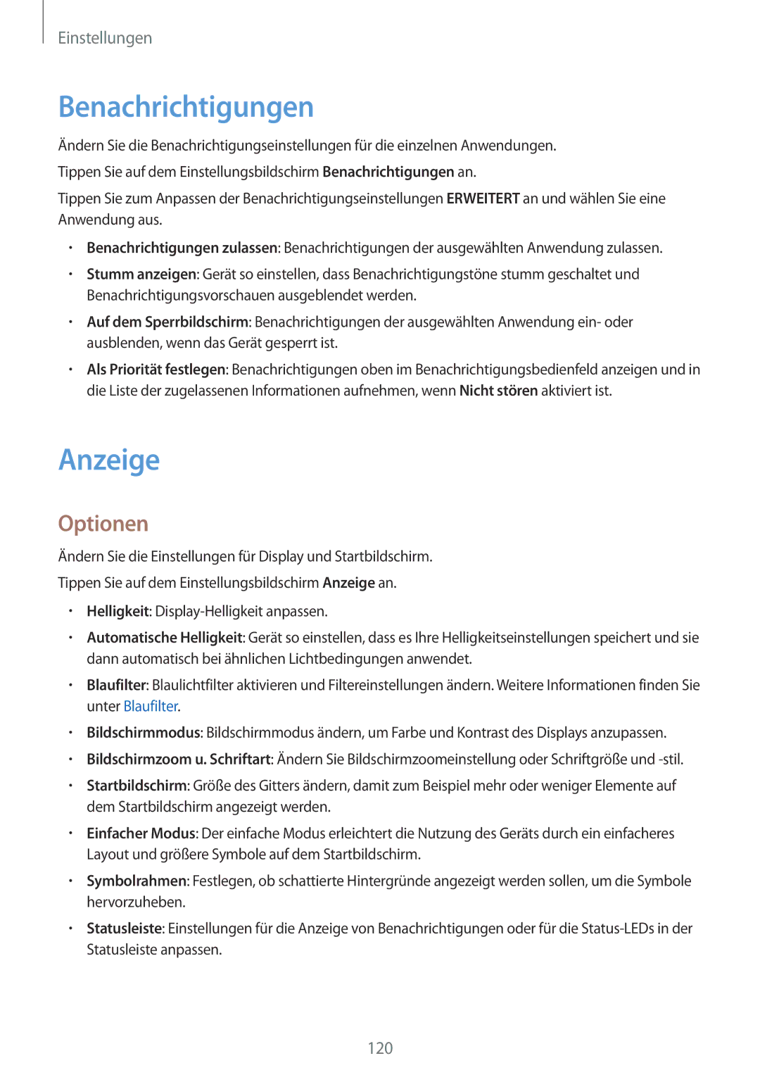 Samsung SM-A520FZIADBT, SM-A520FZBADBT, SM-A320FZDNDBT, SM-A520FZKADBT, SM-A320FZKNDBT manual Benachrichtigungen, Anzeige 