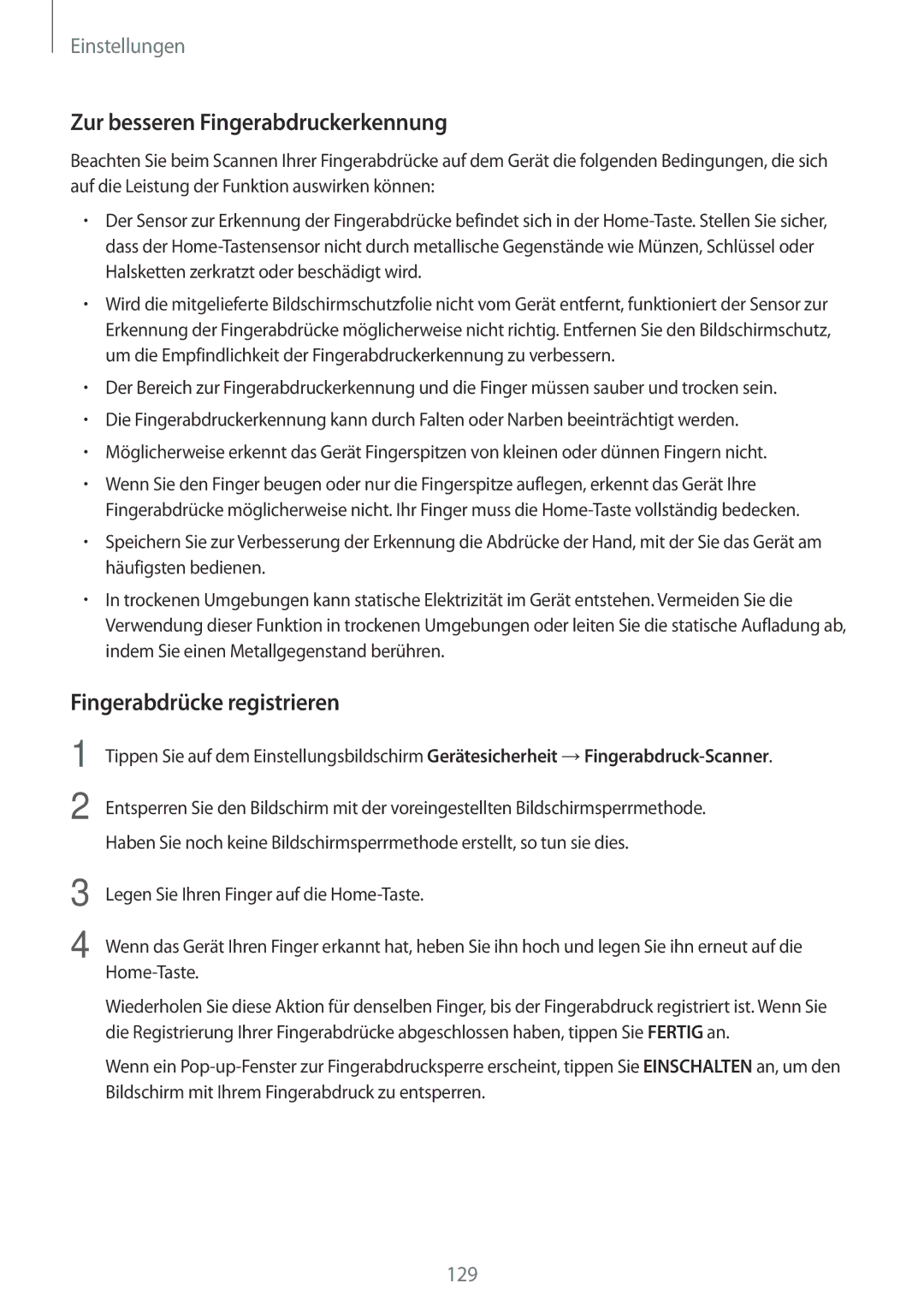 Samsung SM-A520FZBADBT, SM-A520FZIADBT, SM-A320FZDNDBT Zur besseren Fingerabdruckerkennung, Fingerabdrücke registrieren 