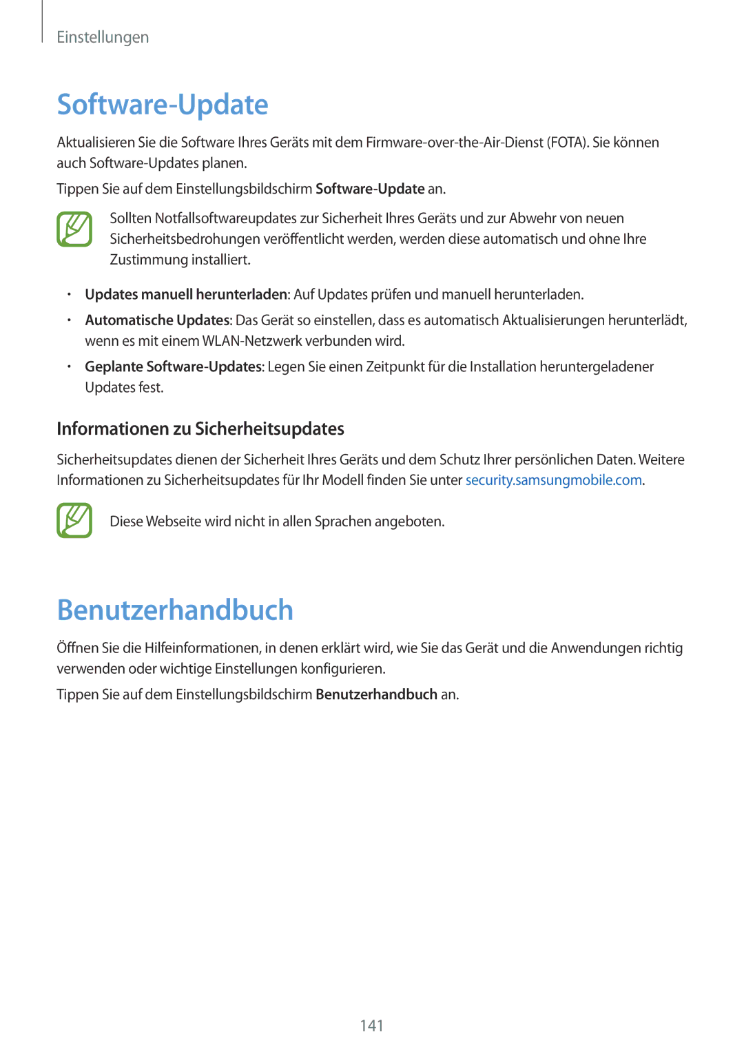 Samsung SM-A520FZDADBT, SM-A520FZIADBT manual Software-Update, Benutzerhandbuch, Informationen zu Sicherheitsupdates 