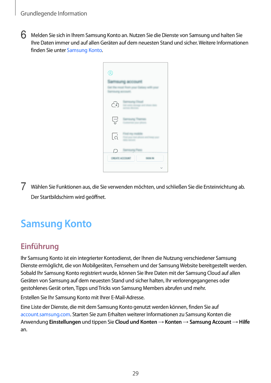 Samsung SM-A520FZDADBT, SM-A520FZIADBT, SM-A520FZBADBT, SM-A320FZDNDBT, SM-A520FZKADBT manual Samsung Konto, Einführung 