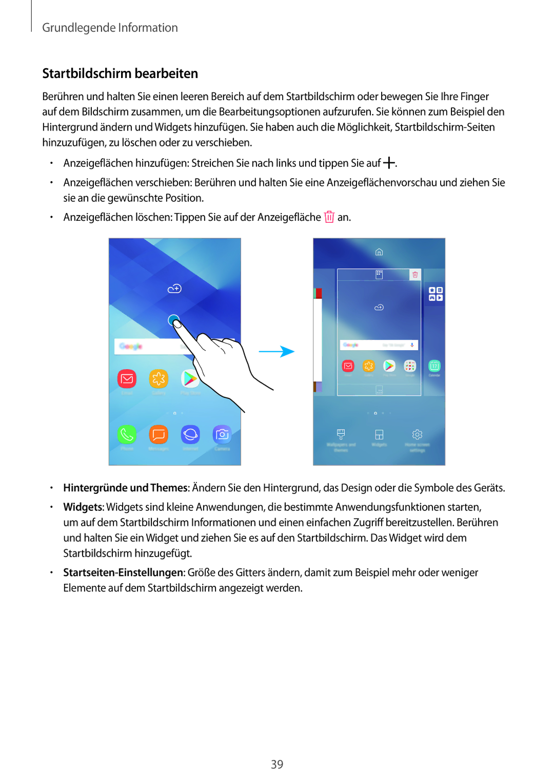 Samsung SM-A320FZBNDBT, SM-A520FZIADBT, SM-A520FZBADBT, SM-A320FZDNDBT, SM-A520FZKADBT manual Startbildschirm bearbeiten 