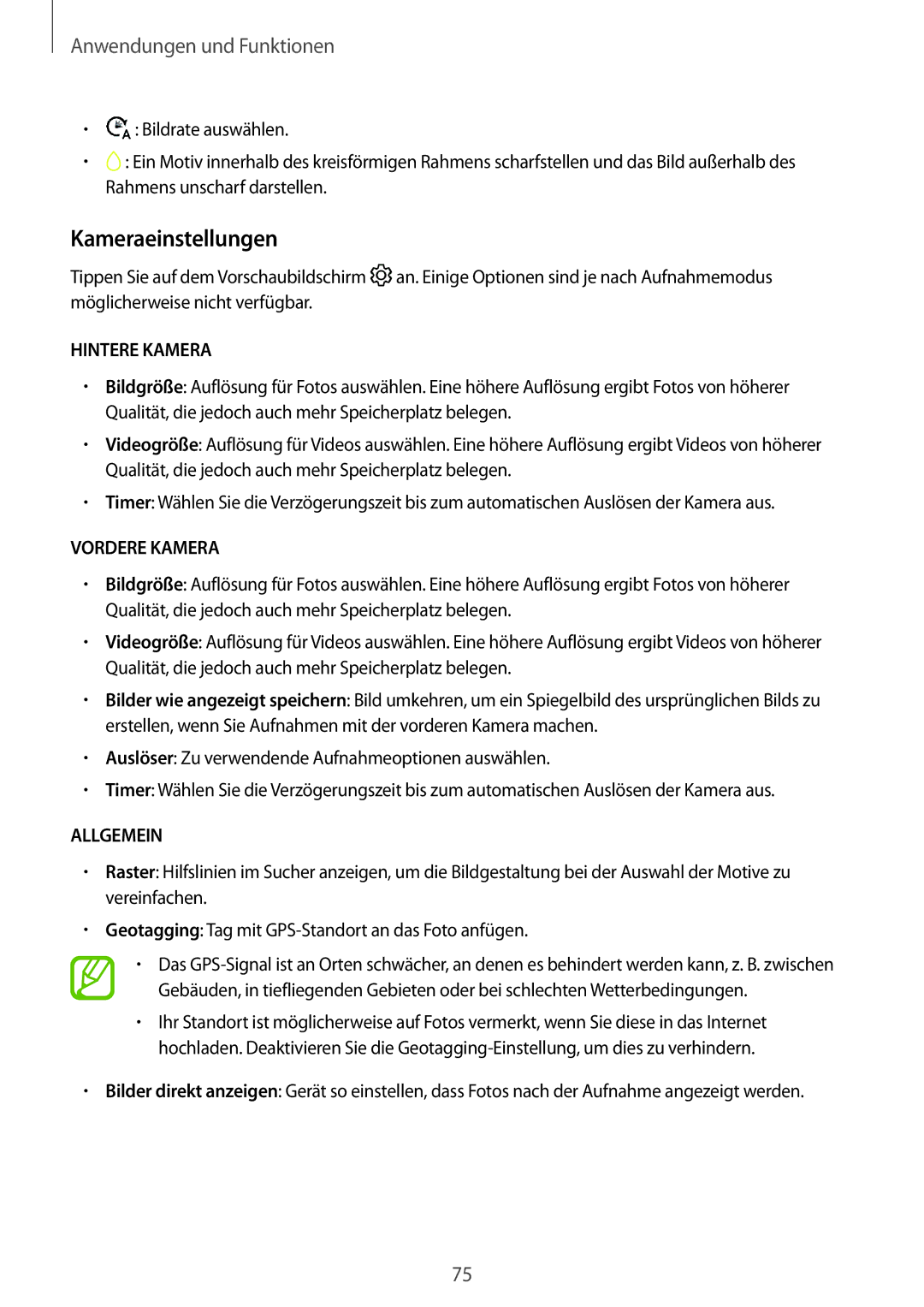 Samsung SM-A520FZKADBT, SM-A520FZIADBT, SM-A520FZBADBT, SM-A320FZDNDBT, SM-A320FZKNDBT Kameraeinstellungen, Hintere Kamera 