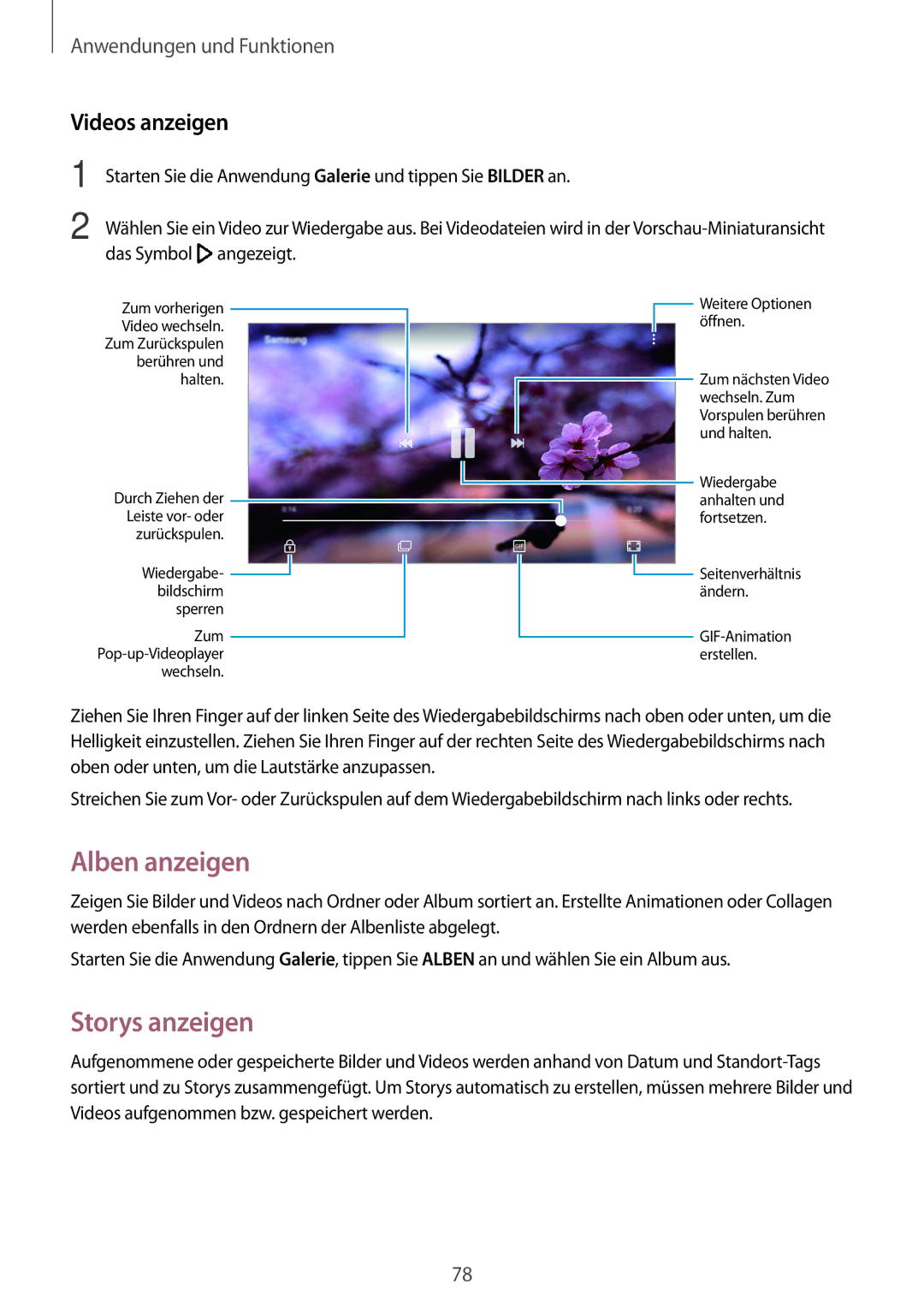 Samsung SM-A320FZINDBT, SM-A520FZIADBT, SM-A520FZBADBT, SM-A320FZDNDBT manual Alben anzeigen, Storys anzeigen, Videos anzeigen 