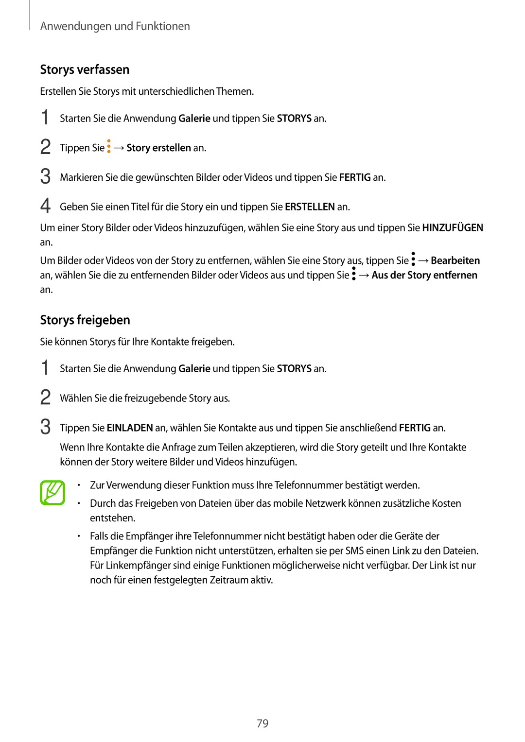 Samsung SM-A320FZBNDBT, SM-A520FZIADBT, SM-A520FZBADBT Storys verfassen, Storys freigeben, Tippen Sie →Story erstellen an 