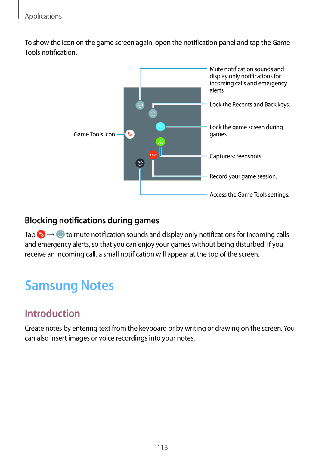 Samsung SM-A520FZKASEB, SM-A520FZIADBT, SM-A520FZBADBT, SM-A520FZKADBT Samsung Notes, Blocking notifications during games 