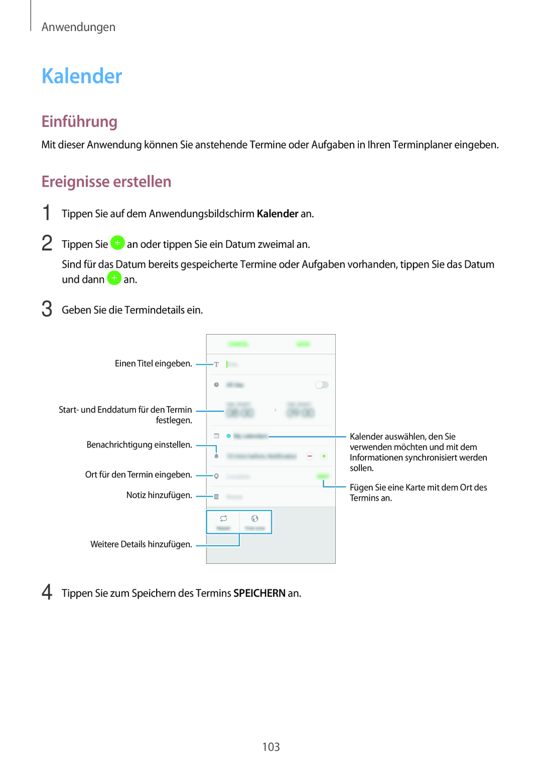 Samsung SM-A520FZDADBT, SM-A520FZIADBT, SM-A520FZBADBT, SM-A520FZKADBT manual Kalender, Ereignisse erstellen 