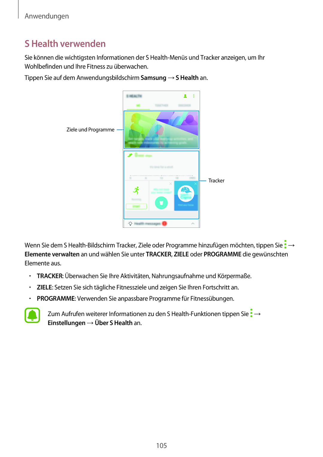 Samsung SM-A520FZBADBT, SM-A520FZIADBT, SM-A520FZKADBT, SM-A520FZDADBT manual Health verwenden 