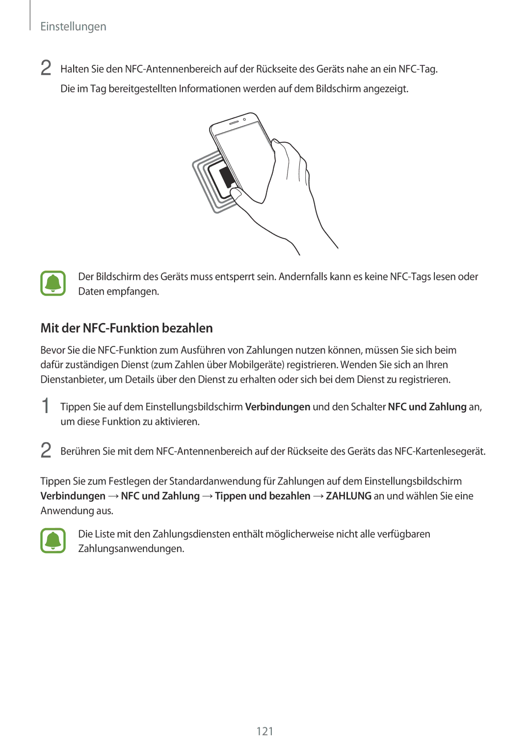 Samsung SM-A520FZBADBT, SM-A520FZIADBT, SM-A520FZKADBT manual Mit der NFC-Funktion bezahlen, Um diese Funktion zu aktivieren 