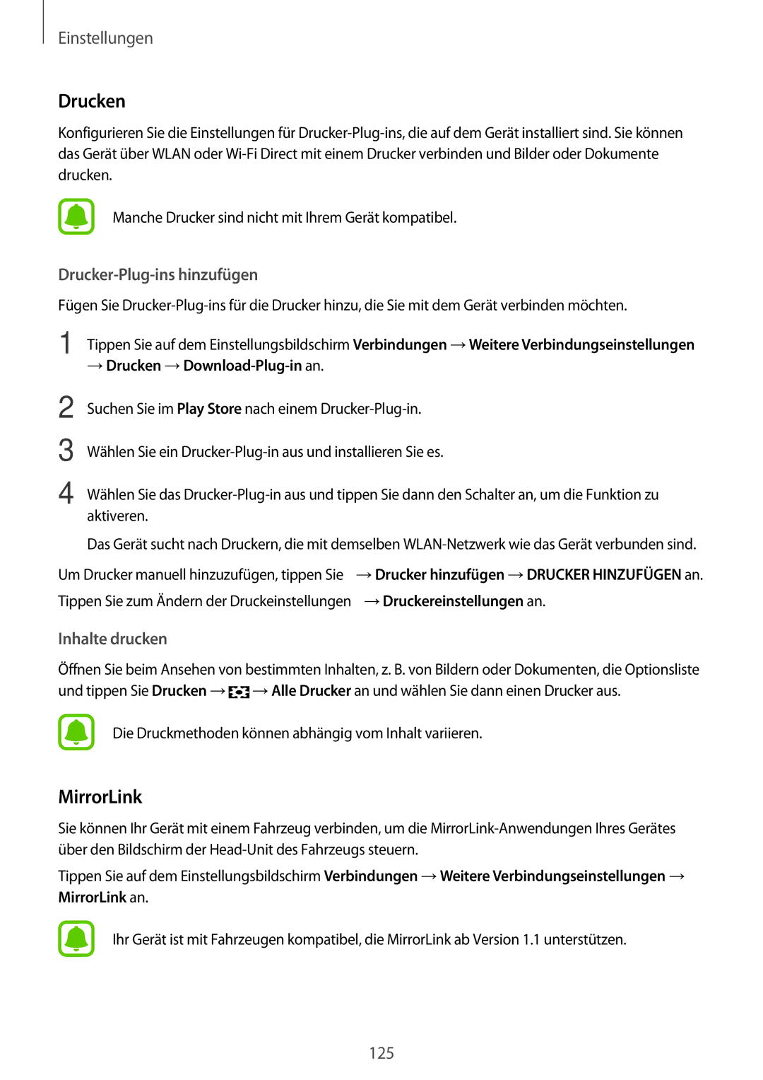 Samsung SM-A520FZBADBT, SM-A520FZIADBT, SM-A520FZKADBT, SM-A520FZDADBT manual MirrorLink, →Drucken →Download-Plug-in an 