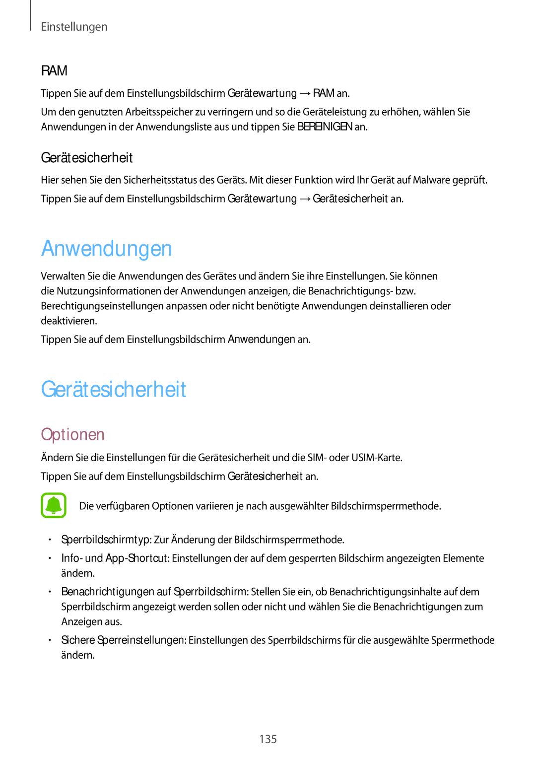 Samsung SM-A520FZDADBT, SM-A520FZIADBT, SM-A520FZBADBT, SM-A520FZKADBT manual Anwendungen, Gerätesicherheit 