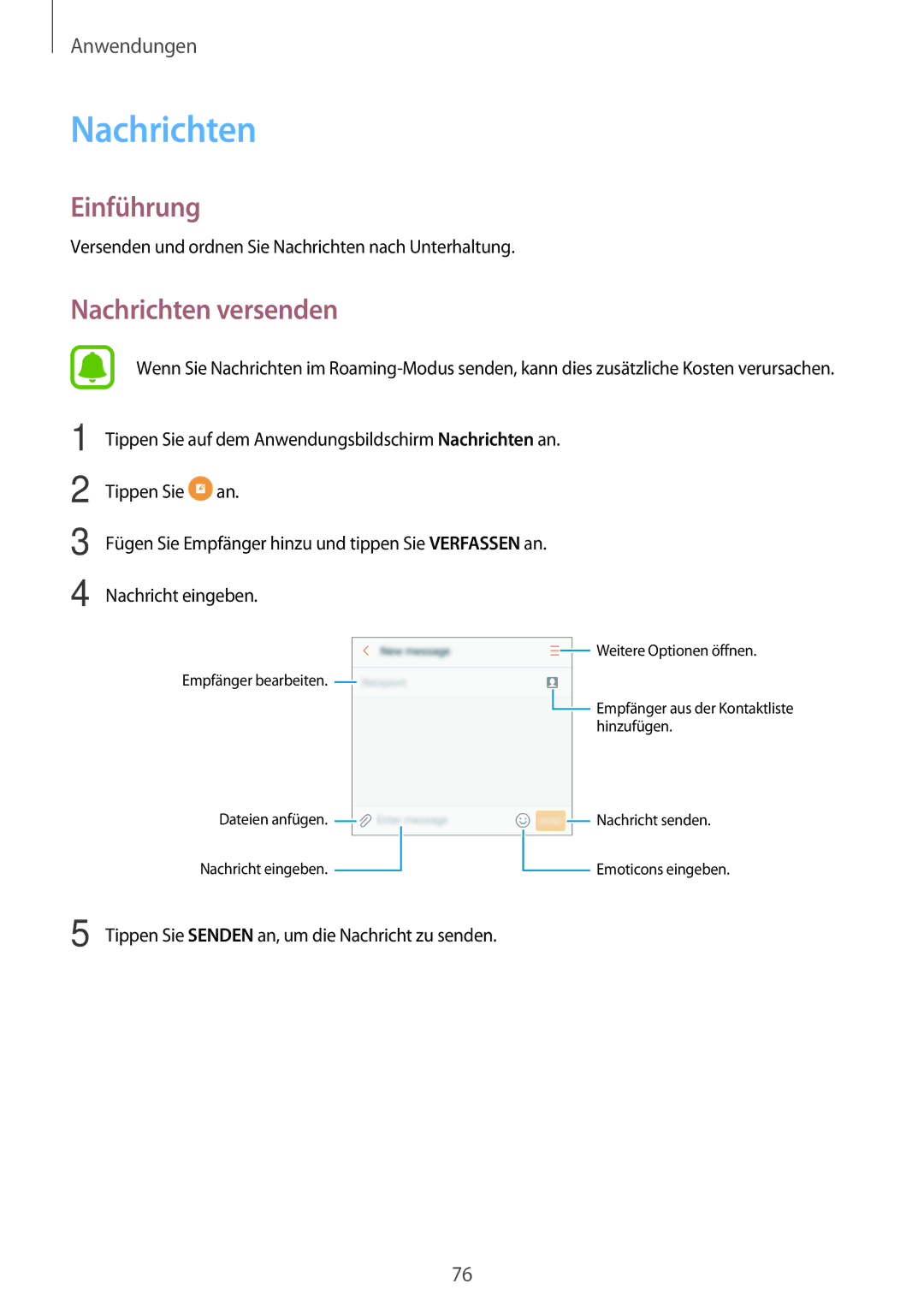 Samsung SM-A520FZIADBT, SM-A520FZBADBT, SM-A520FZKADBT, SM-A520FZDADBT manual Nachrichten versenden 