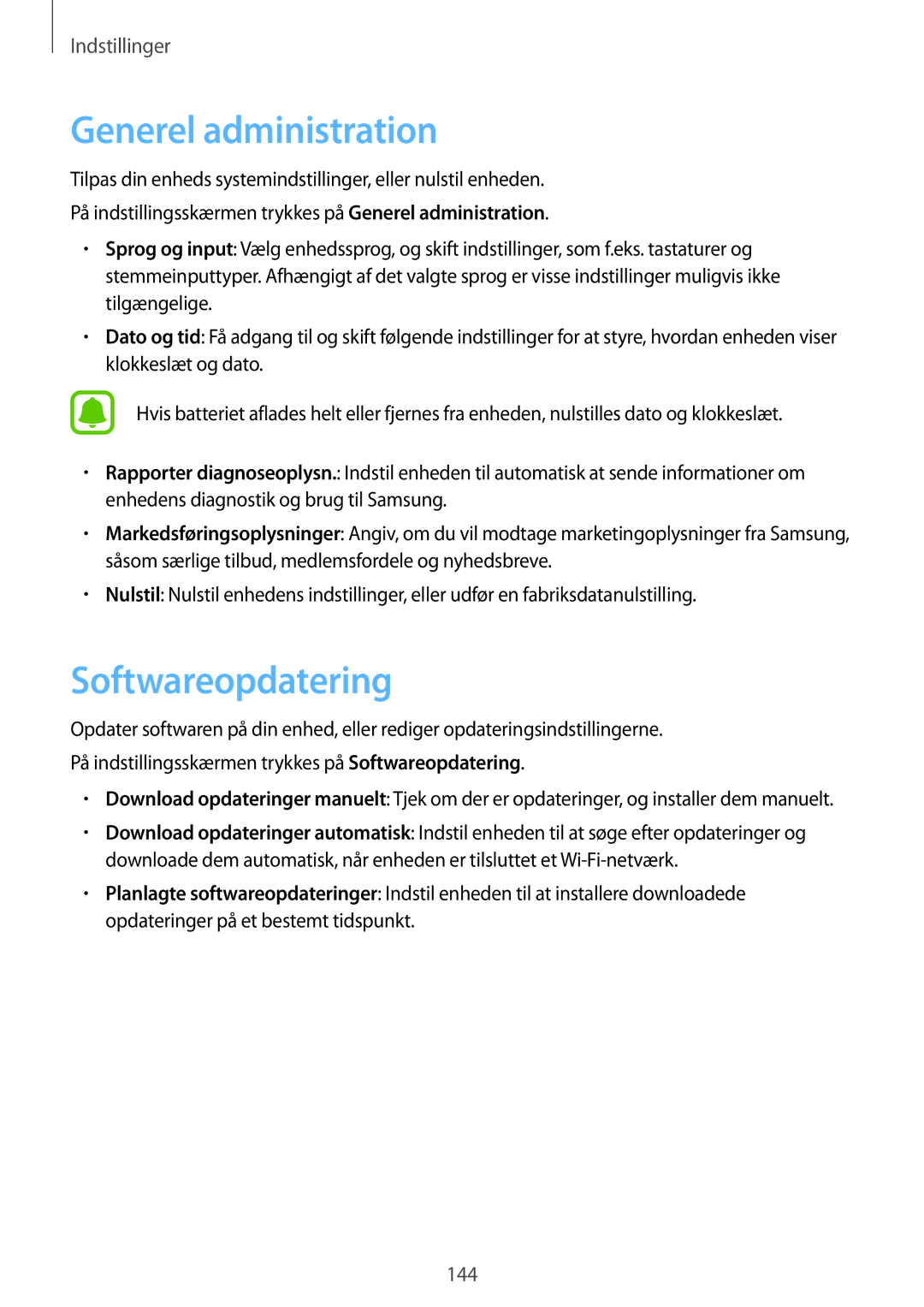 Samsung SM-A520FZIANEE, SM-A520FZDANEE, SM-A520FZKANEE manual Generel administration, Softwareopdatering 