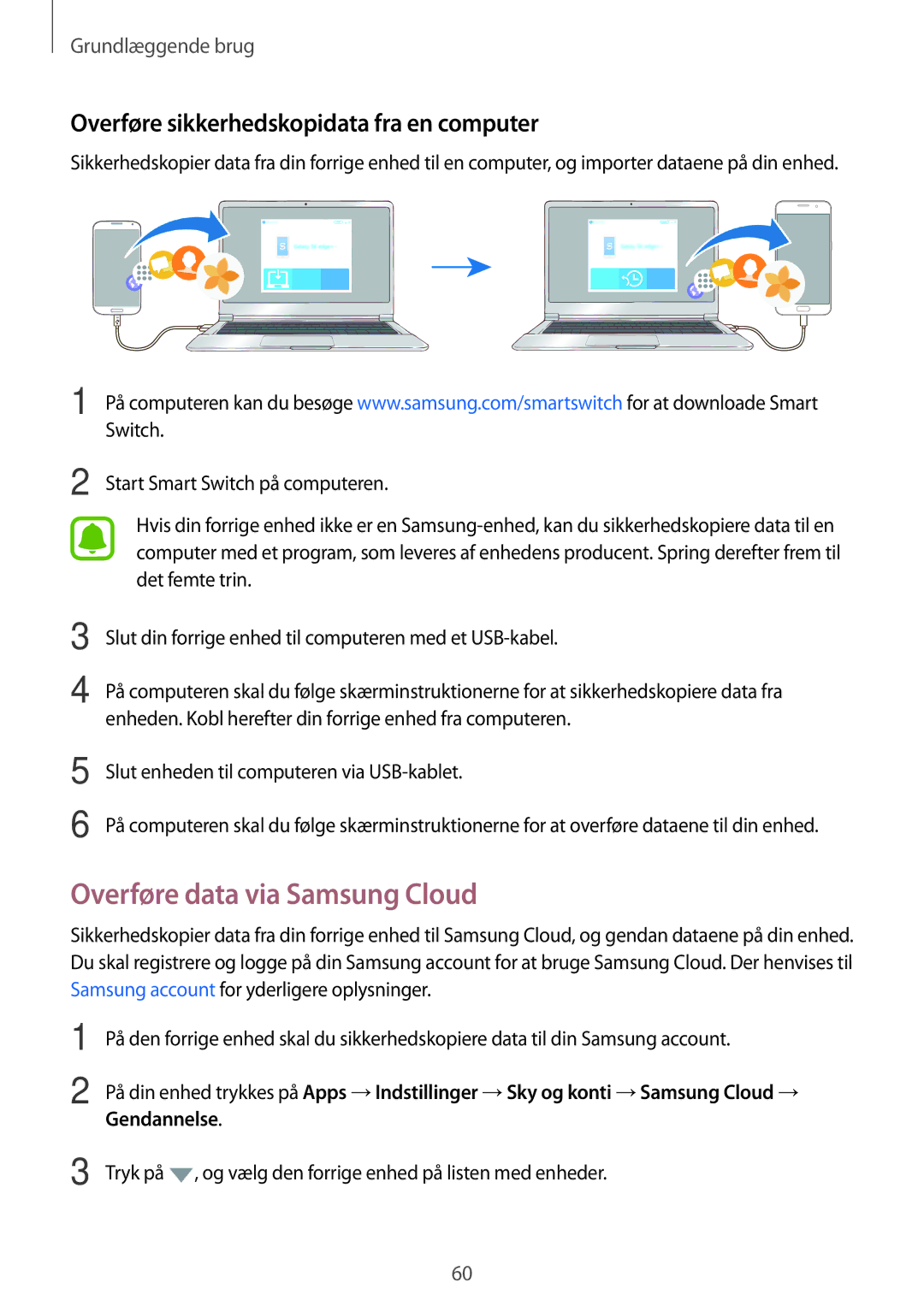 Samsung SM-A520FZIANEE, SM-A520FZDANEE manual Overføre data via Samsung Cloud, Overføre sikkerhedskopidata fra en computer 