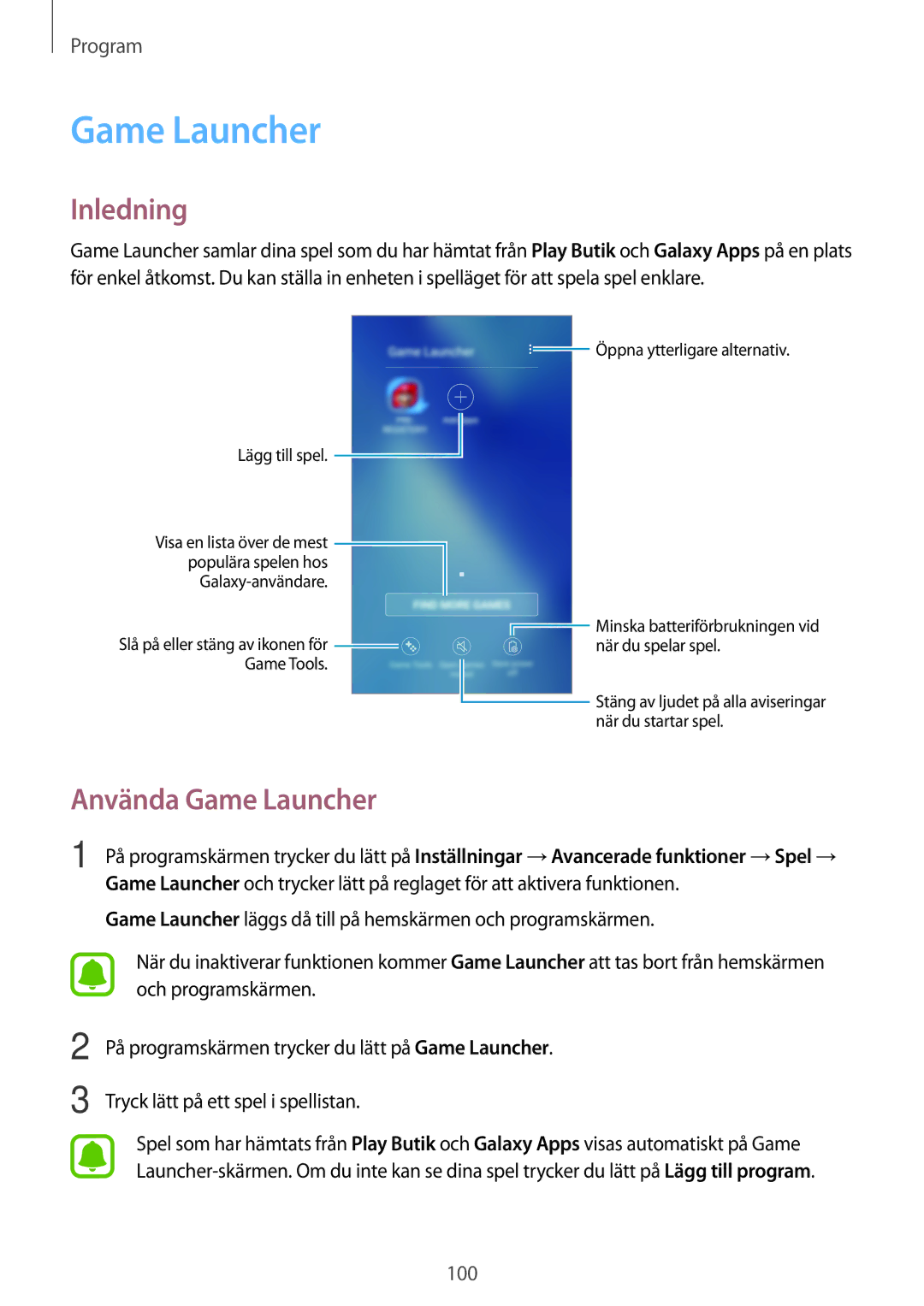 Samsung SM-A520FZDANEE, SM-A520FZIANEE, SM-A520FZKANEE manual Använda Game Launcher 