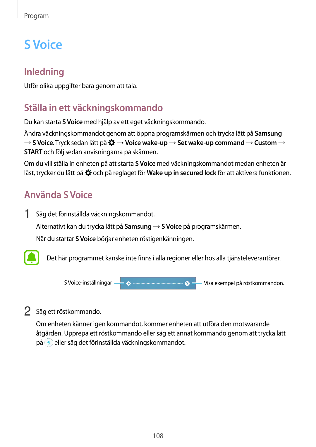 Samsung SM-A520FZIANEE, SM-A520FZDANEE, SM-A520FZKANEE manual Ställa in ett väckningskommando, Använda S Voice 