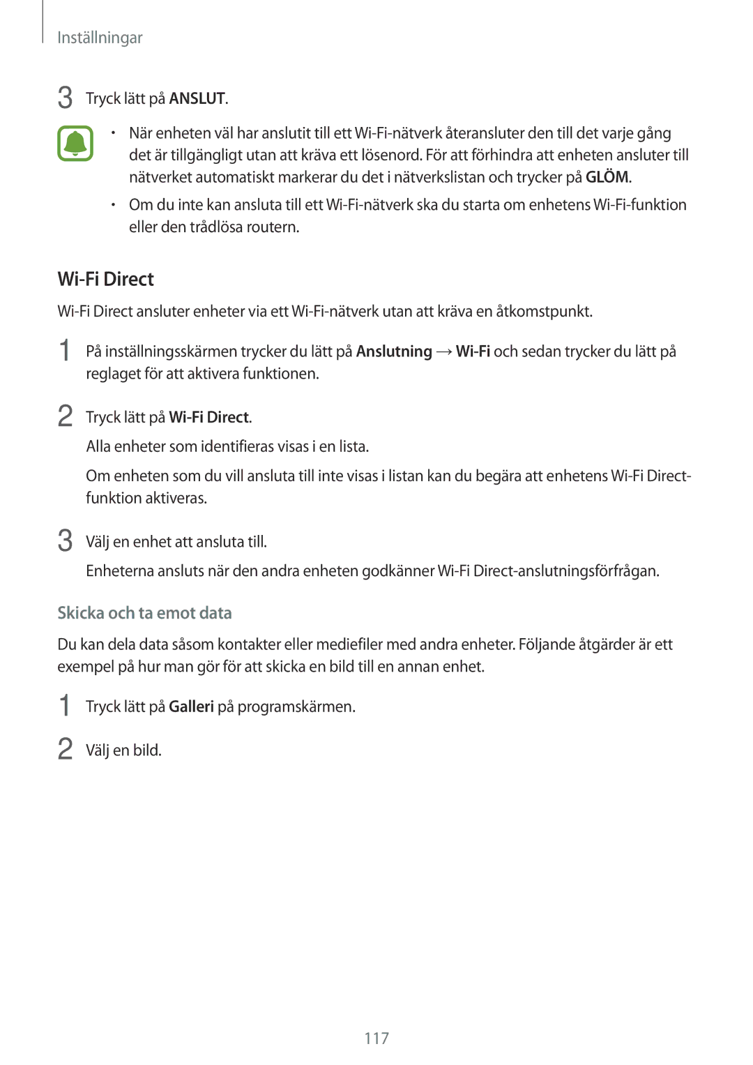 Samsung SM-A520FZIANEE, SM-A520FZDANEE, SM-A520FZKANEE manual Wi-Fi Direct, Inställningar 