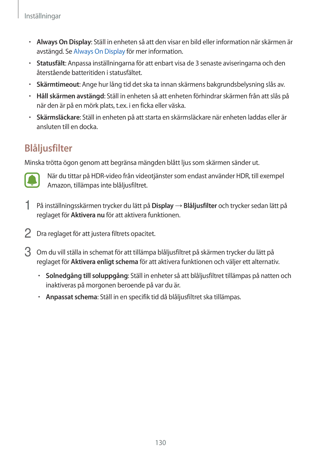 Samsung SM-A520FZDANEE, SM-A520FZIANEE, SM-A520FZKANEE manual Blåljusfilter 