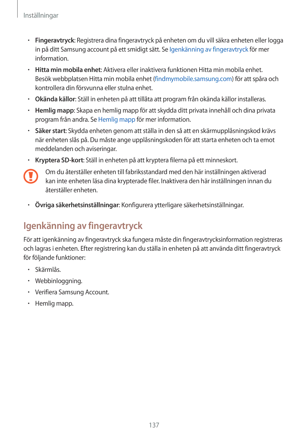 Samsung SM-A520FZKANEE, SM-A520FZIANEE, SM-A520FZDANEE manual Igenkänning av fingeravtryck 