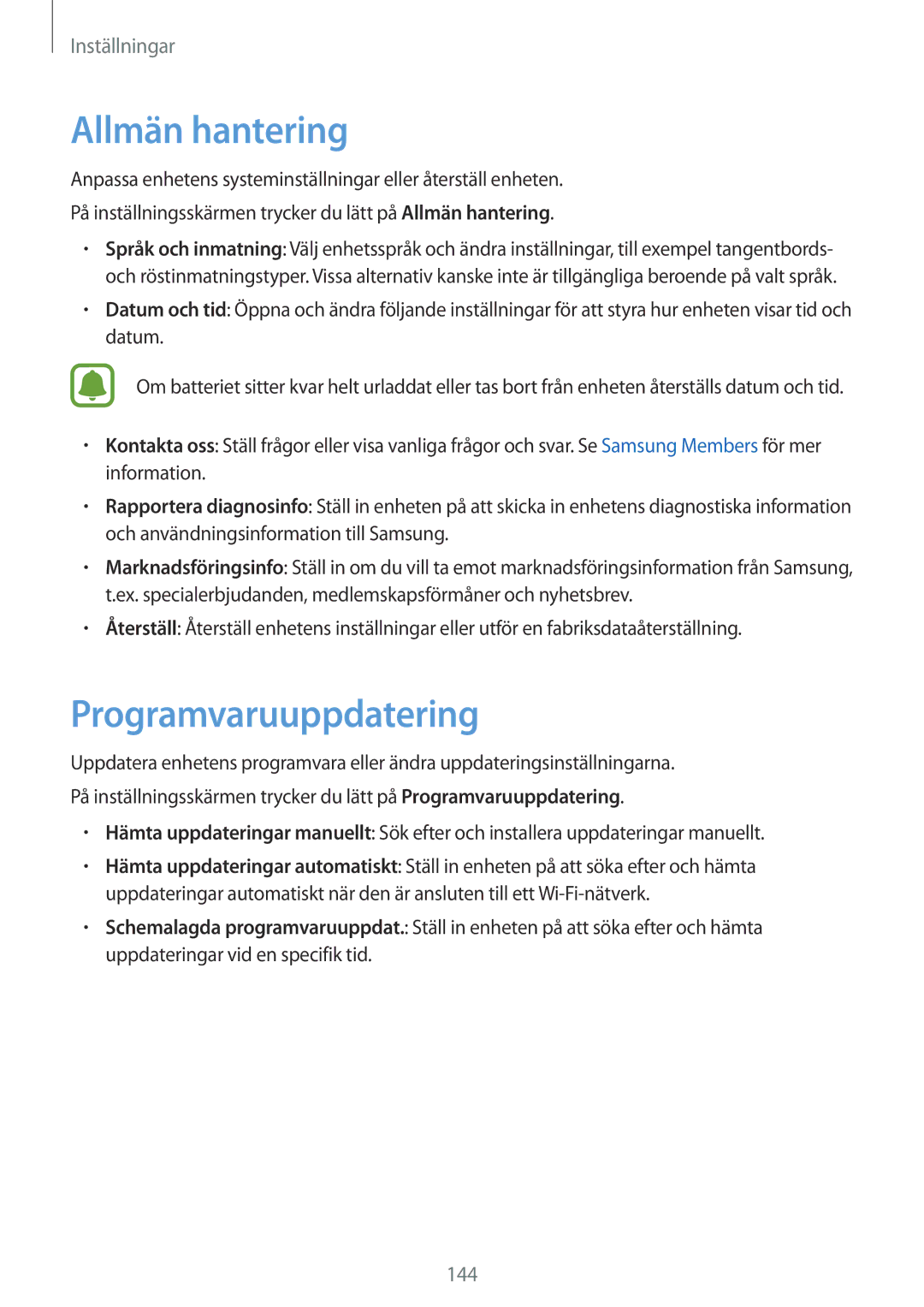 Samsung SM-A520FZIANEE, SM-A520FZDANEE, SM-A520FZKANEE manual Allmän hantering, Programvaruuppdatering 