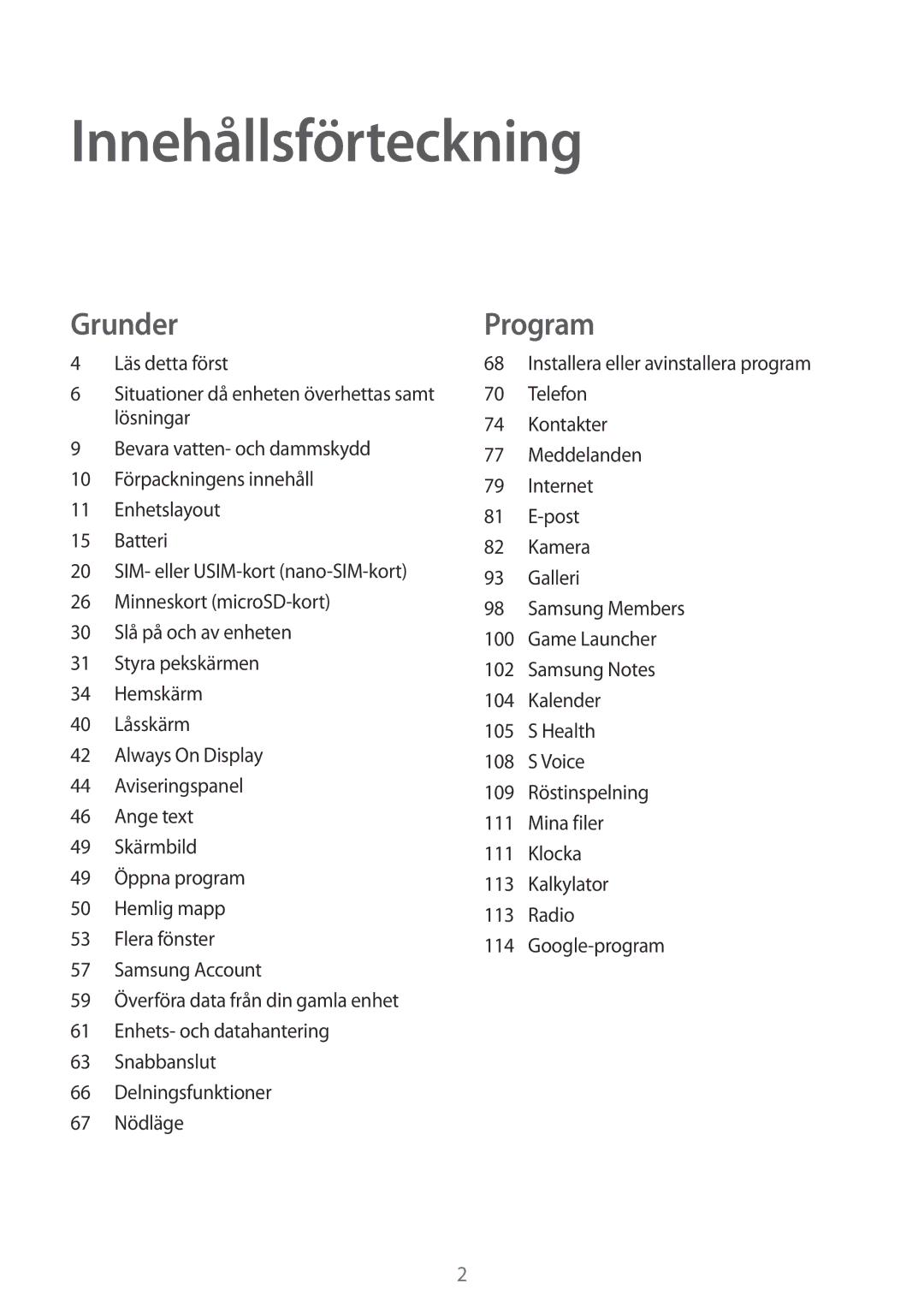 Samsung SM-A520FZKANEE, SM-A520FZIANEE, SM-A520FZDANEE manual Innehållsförteckning 