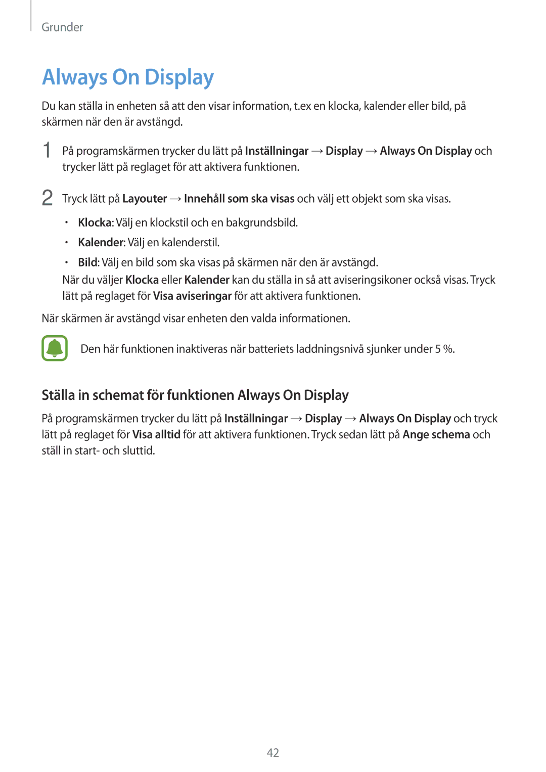 Samsung SM-A520FZIANEE, SM-A520FZDANEE, SM-A520FZKANEE manual Ställa in schemat för funktionen Always On Display 