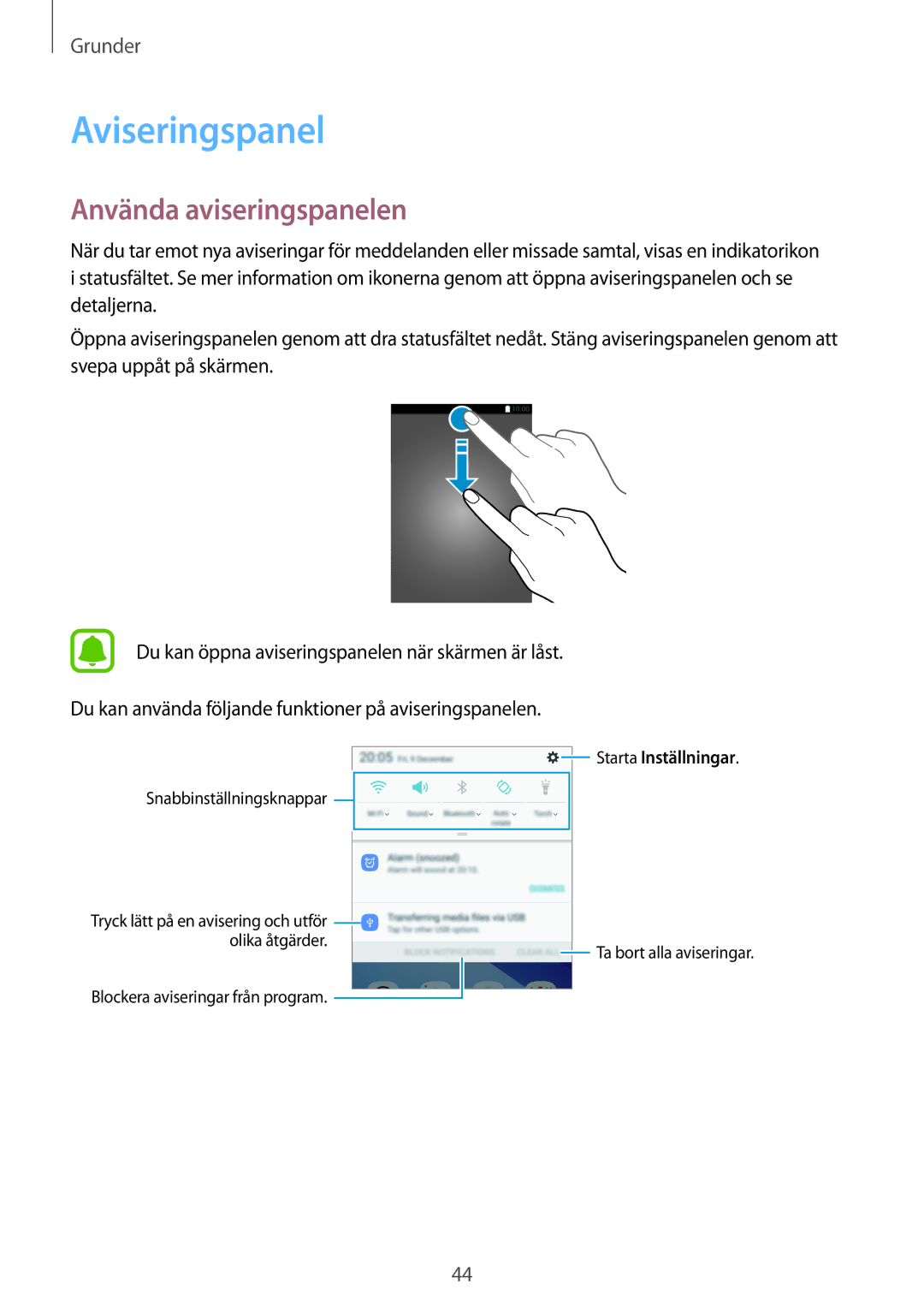 Samsung SM-A520FZKANEE, SM-A520FZIANEE, SM-A520FZDANEE manual Aviseringspanel, Använda aviseringspanelen 