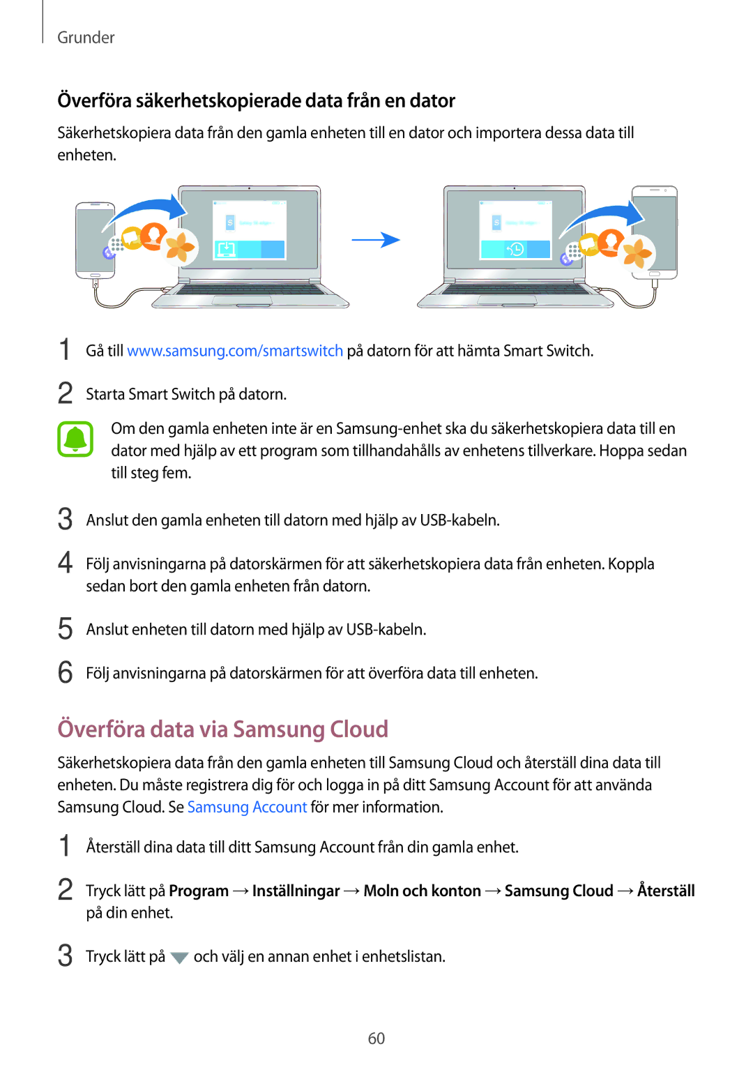 Samsung SM-A520FZIANEE, SM-A520FZDANEE Överföra data via Samsung Cloud, Överföra säkerhetskopierade data från en dator 