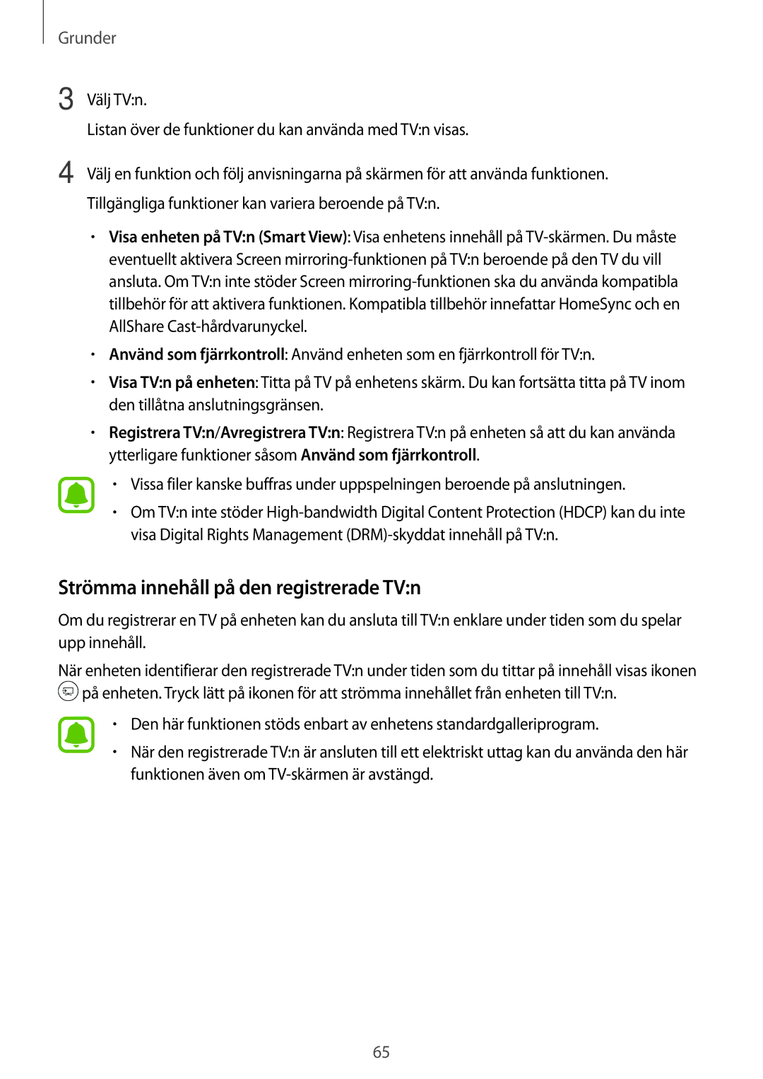 Samsung SM-A520FZKANEE, SM-A520FZIANEE, SM-A520FZDANEE manual Strömma innehåll på den registrerade TVn 