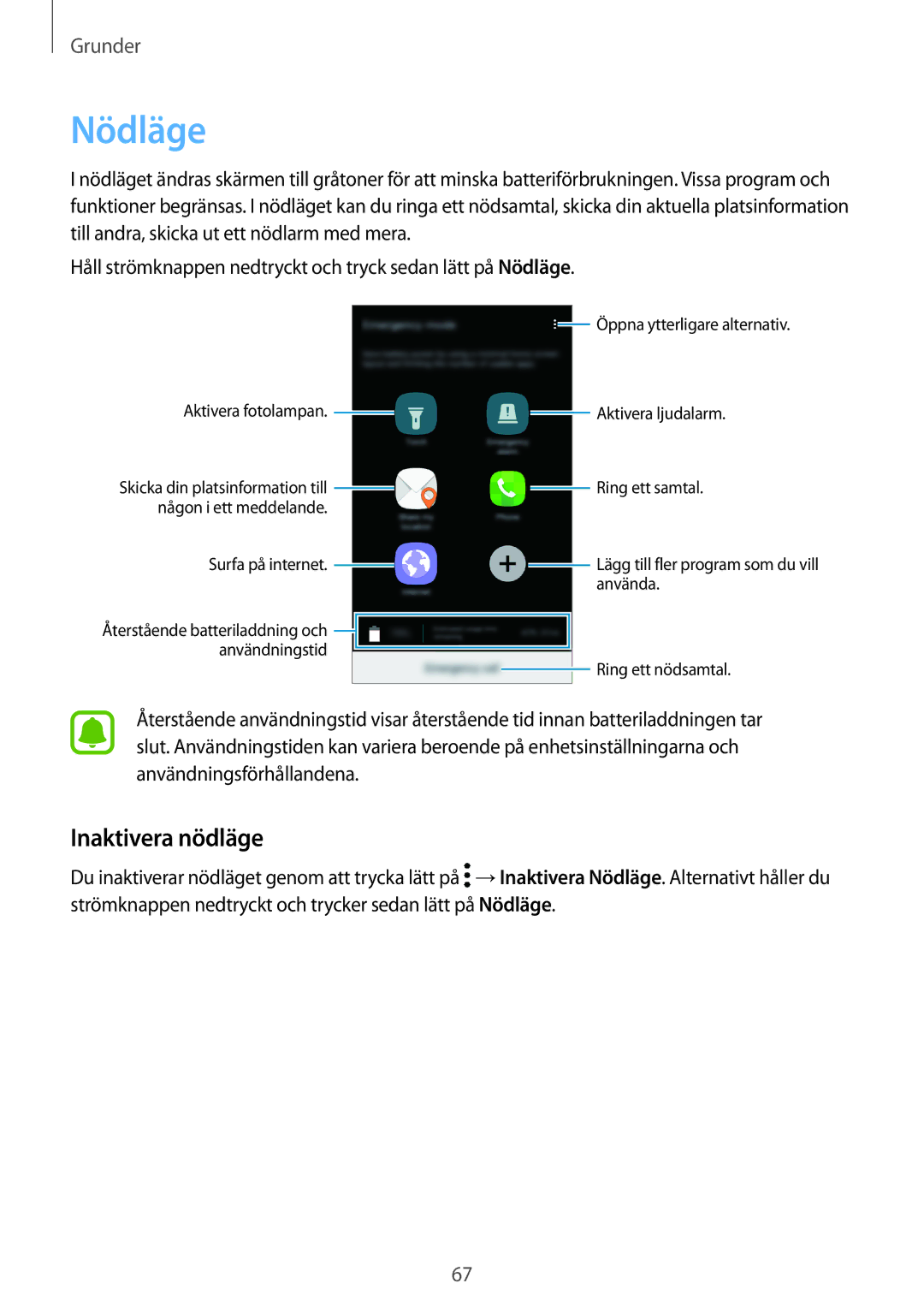 Samsung SM-A520FZDANEE, SM-A520FZIANEE, SM-A520FZKANEE manual Nödläge, Inaktivera nödläge 