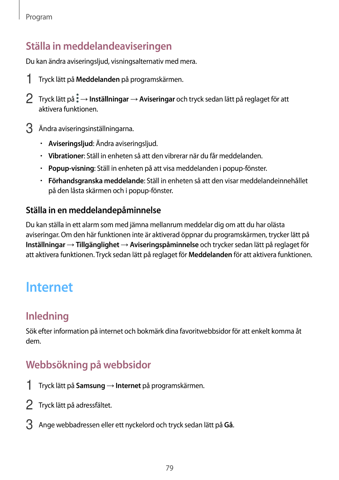 Samsung SM-A520FZDANEE, SM-A520FZIANEE, SM-A520FZKANEE Internet, Ställa in meddelandeaviseringen, Webbsökning på webbsidor 