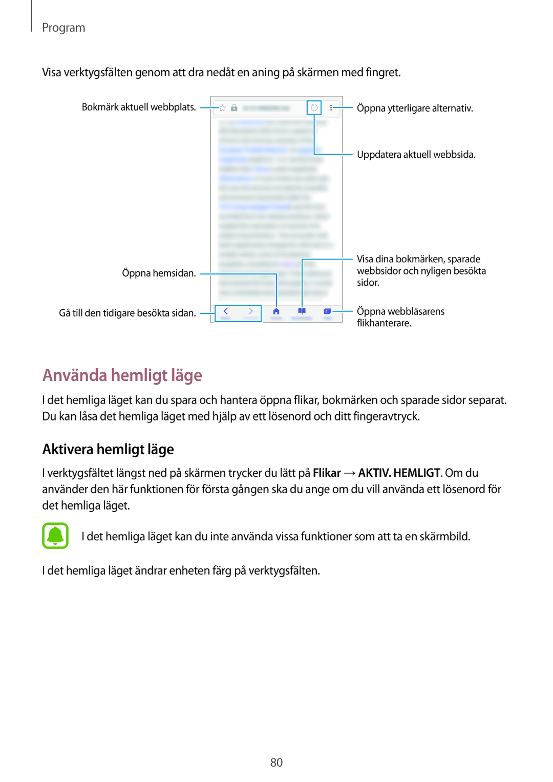 Samsung SM-A520FZKANEE, SM-A520FZIANEE, SM-A520FZDANEE manual Använda hemligt läge, Aktivera hemligt läge 