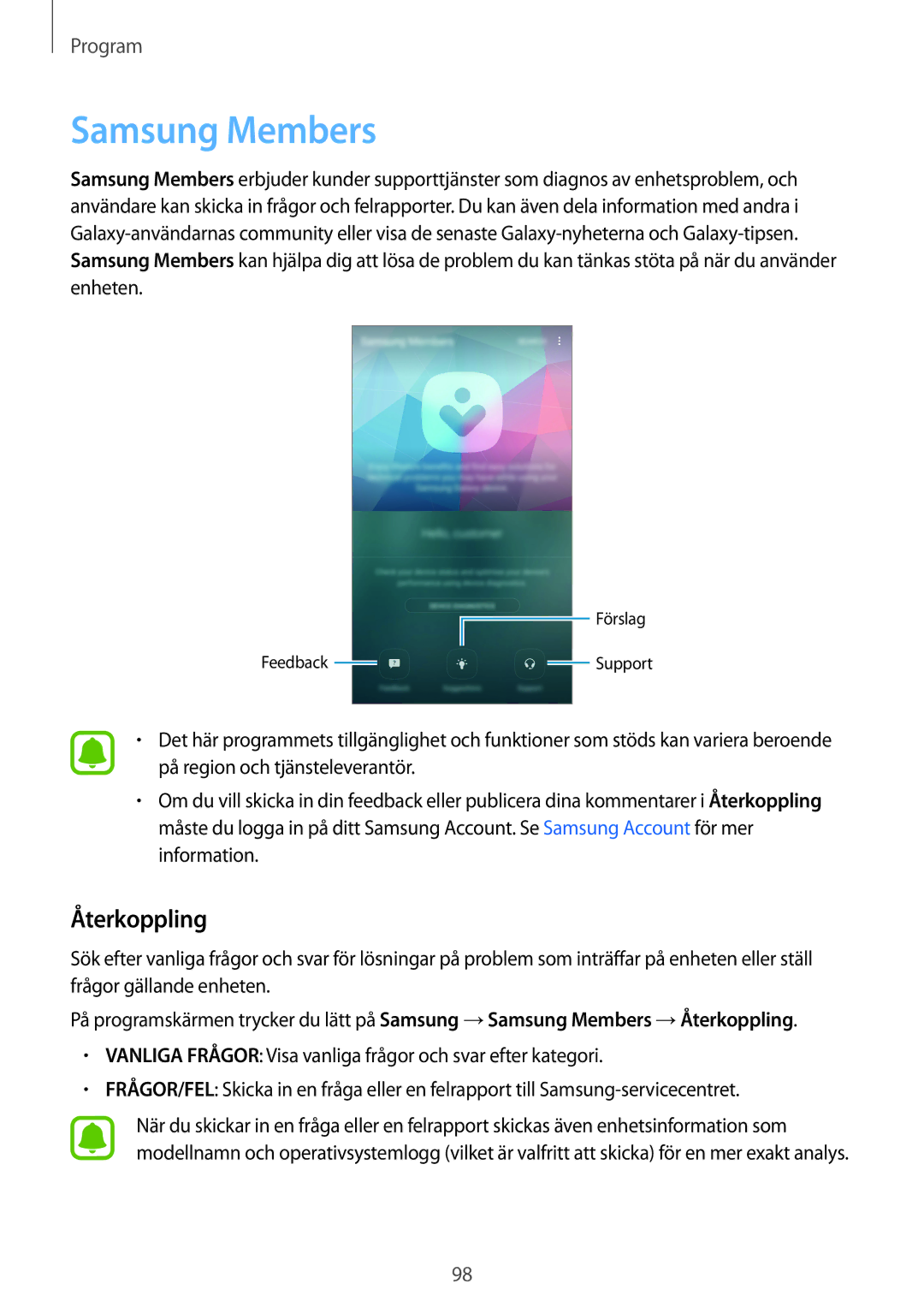Samsung SM-A520FZKANEE, SM-A520FZIANEE, SM-A520FZDANEE manual Samsung Members, Återkoppling 