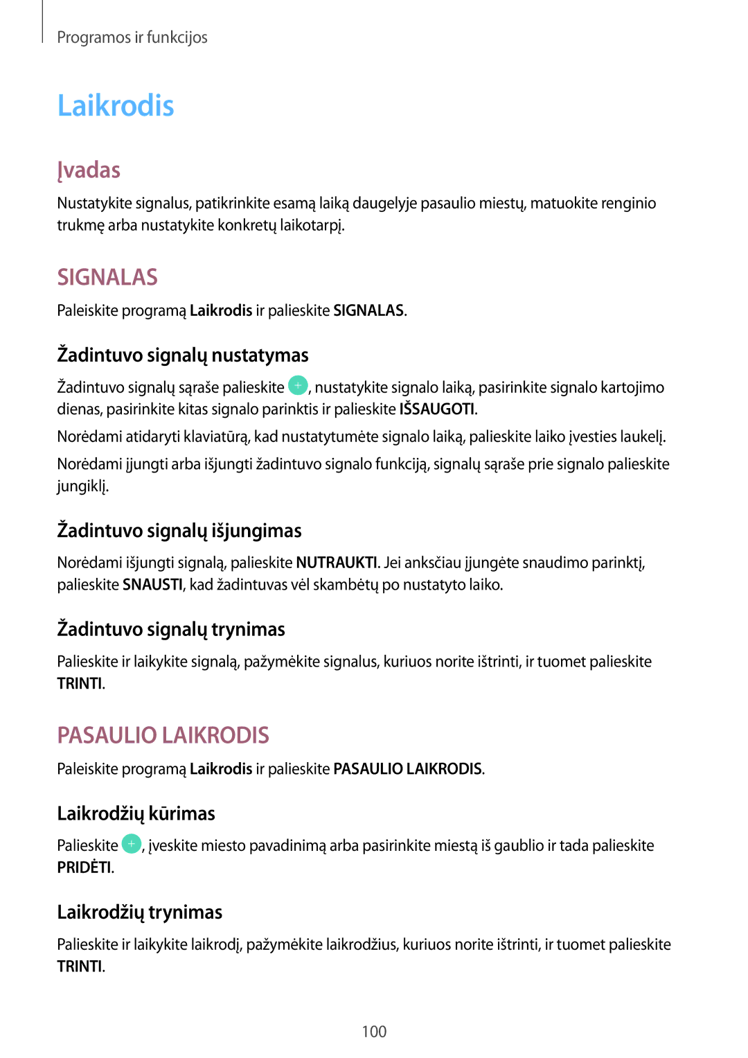 Samsung SM-A320FZDNSEB, SM-A520FZIASEB, SM-A320FZKNSEB, SM-A320FZINSEB, SM-A520FZDASEB, SM-A520FZKASEB manual Laikrodis 