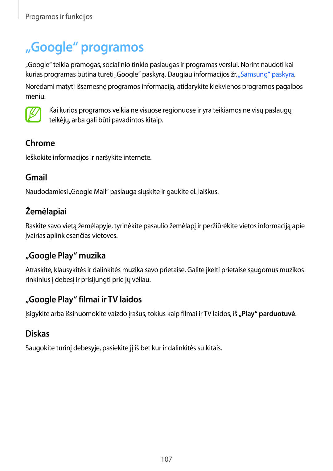 Samsung SM-A520FZKASEB, SM-A520FZIASEB, SM-A320FZKNSEB, SM-A320FZINSEB, SM-A520FZDASEB, SM-A320FZDNSEB manual „Google programos 